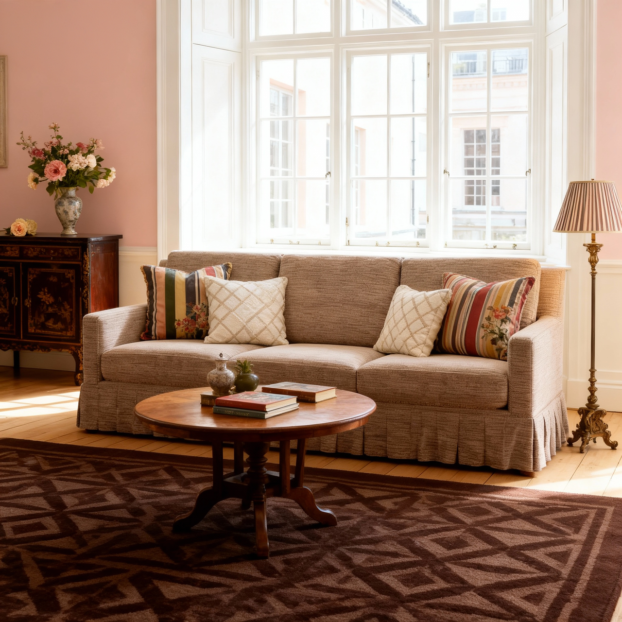 Cottonfy Country Check Sofa with Removable Skirted Covers