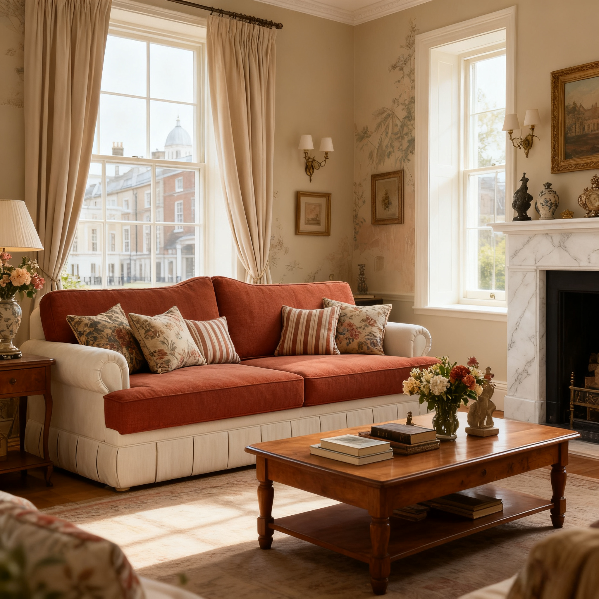 Cottonfy Heritage Plaid Skirted Sofa with Concealed Storage Drawers