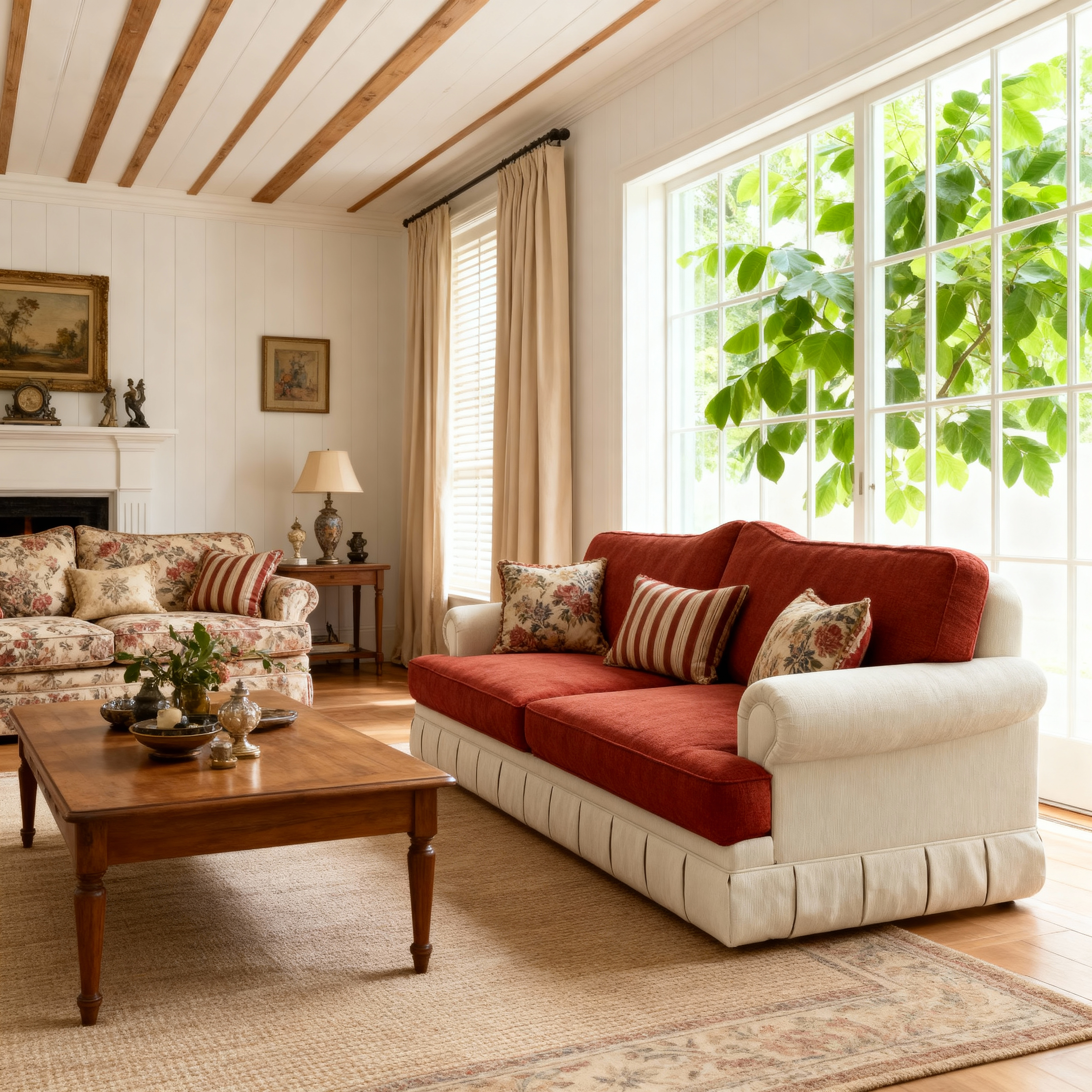 Cottonfy Heritage Plaid Skirted Sofa with Concealed Storage Drawers