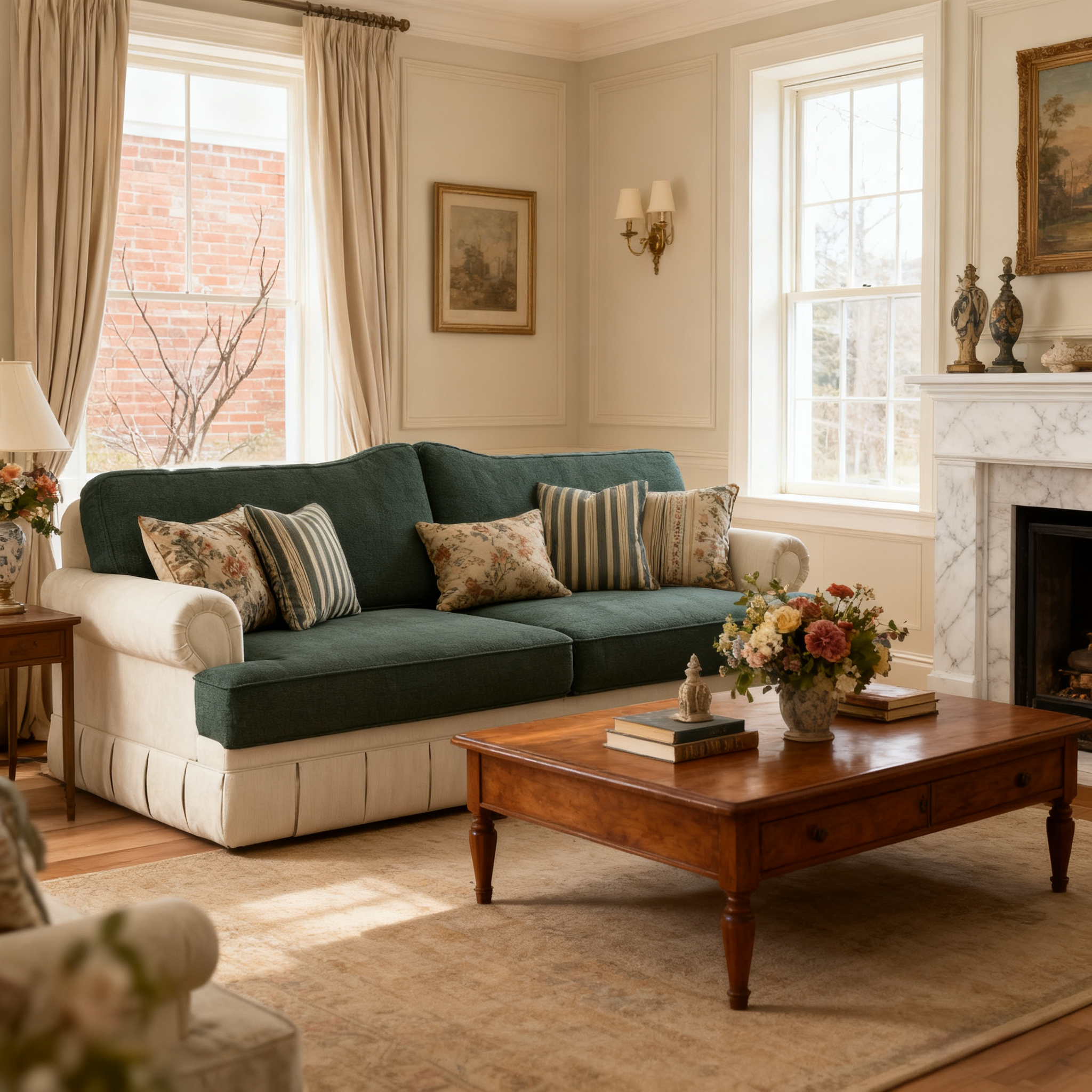 Cottonfy Heritage Plaid Skirted Sofa with Concealed Storage Drawers