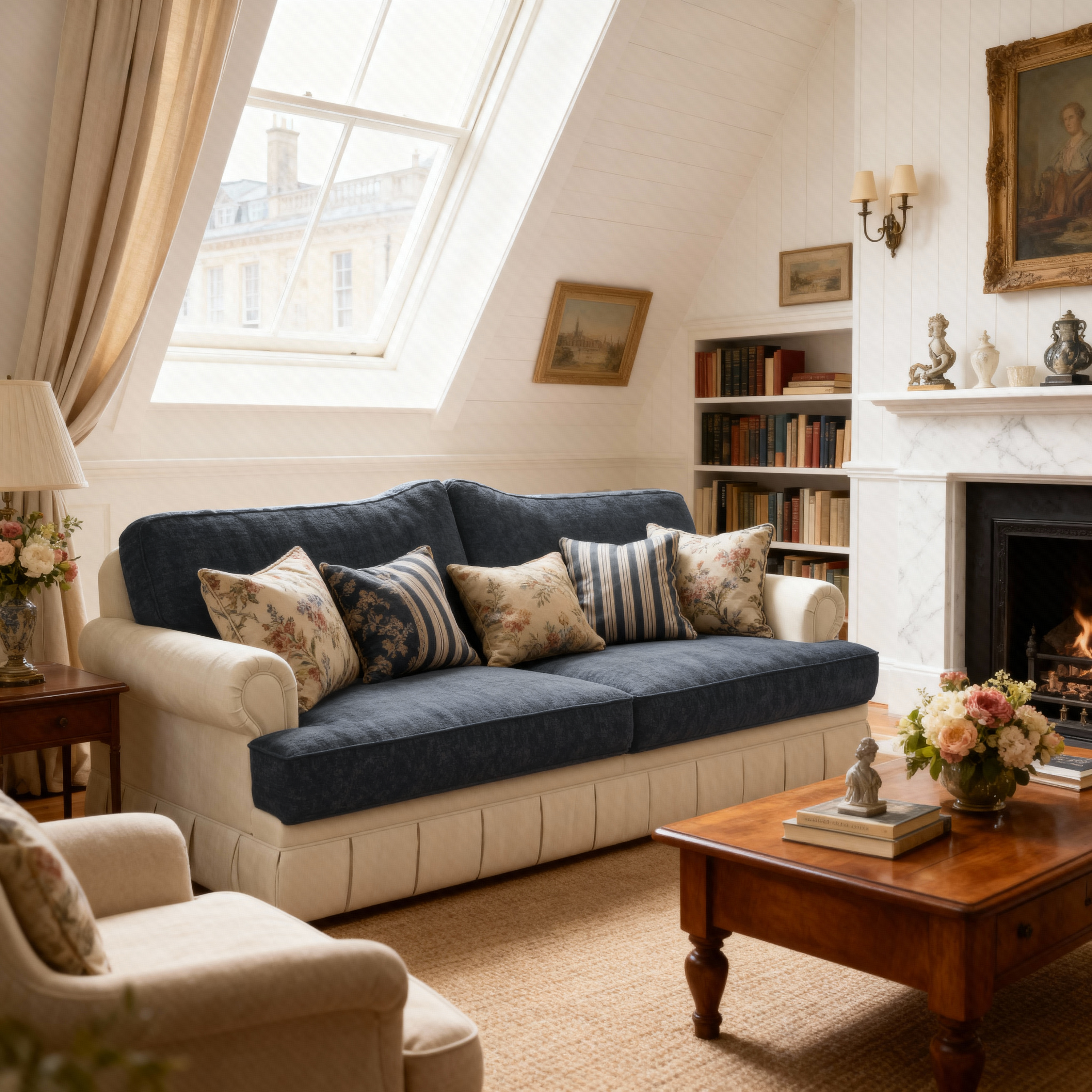 Cottonfy Heritage Plaid Skirted Sofa with Concealed Storage Drawers