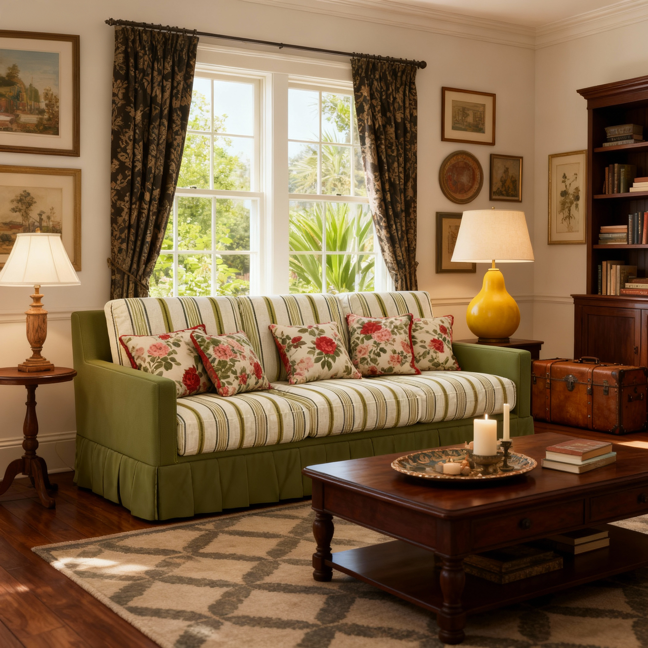 Cottonfy Country Check Sofa with Removable Skirted Covers