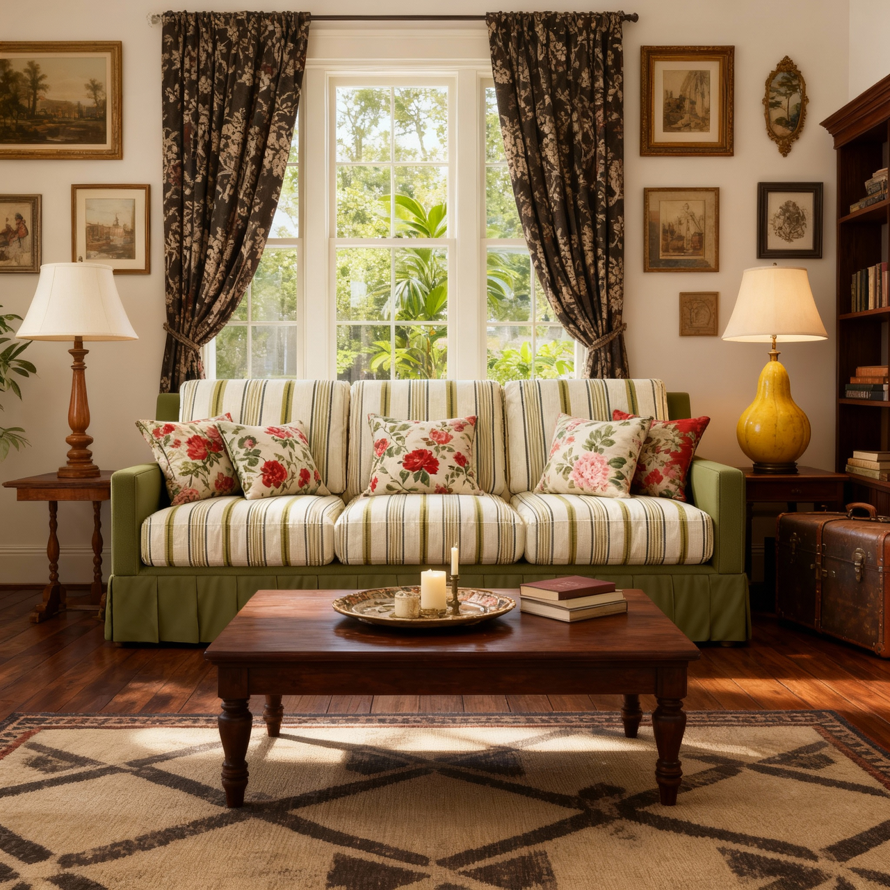 Cottonfy Country Check Sofa with Removable Skirted Covers