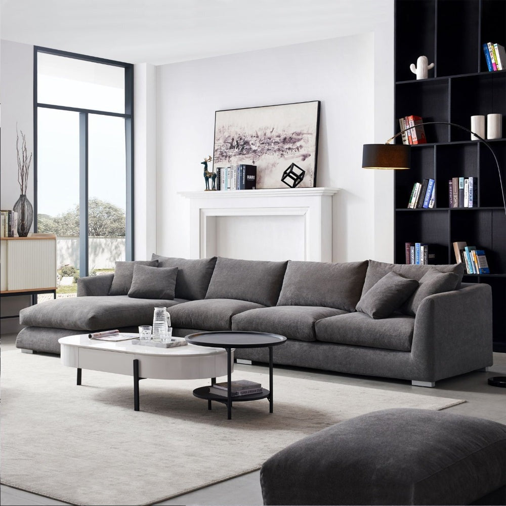 Classic Grey L-Shaped Sectional Sofa