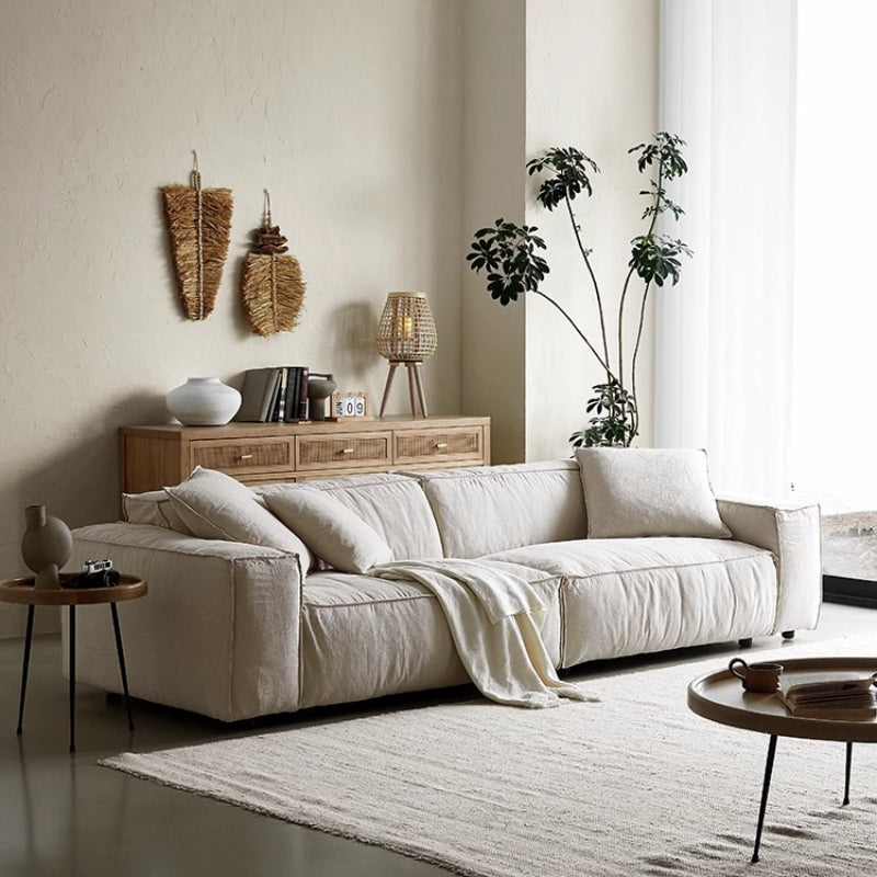 Elegant Linen Tofu Block Fabric Down Sofa