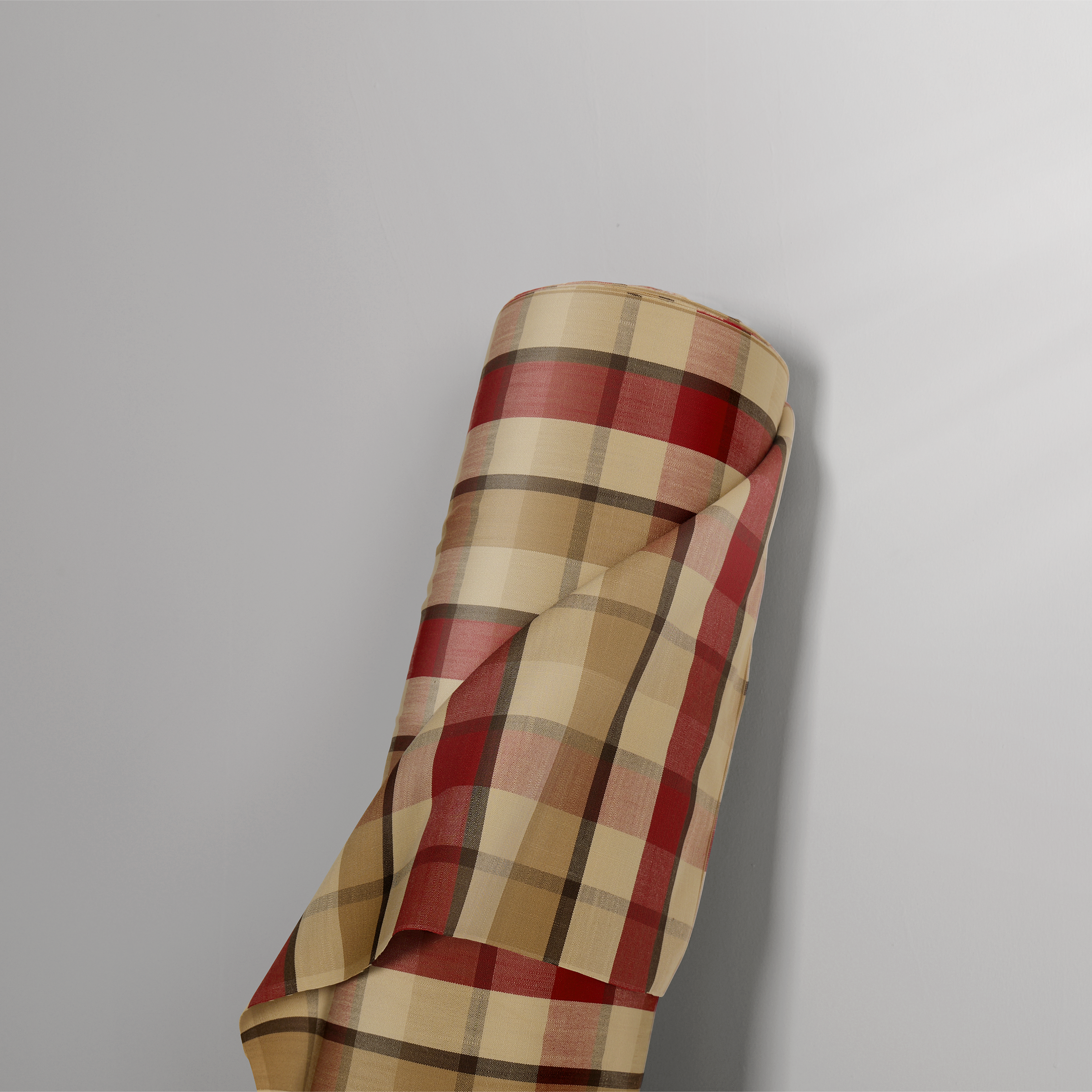 Mid-weight Windowpane Check Fabric Cotton, Deep Claret Red, PJ0848
