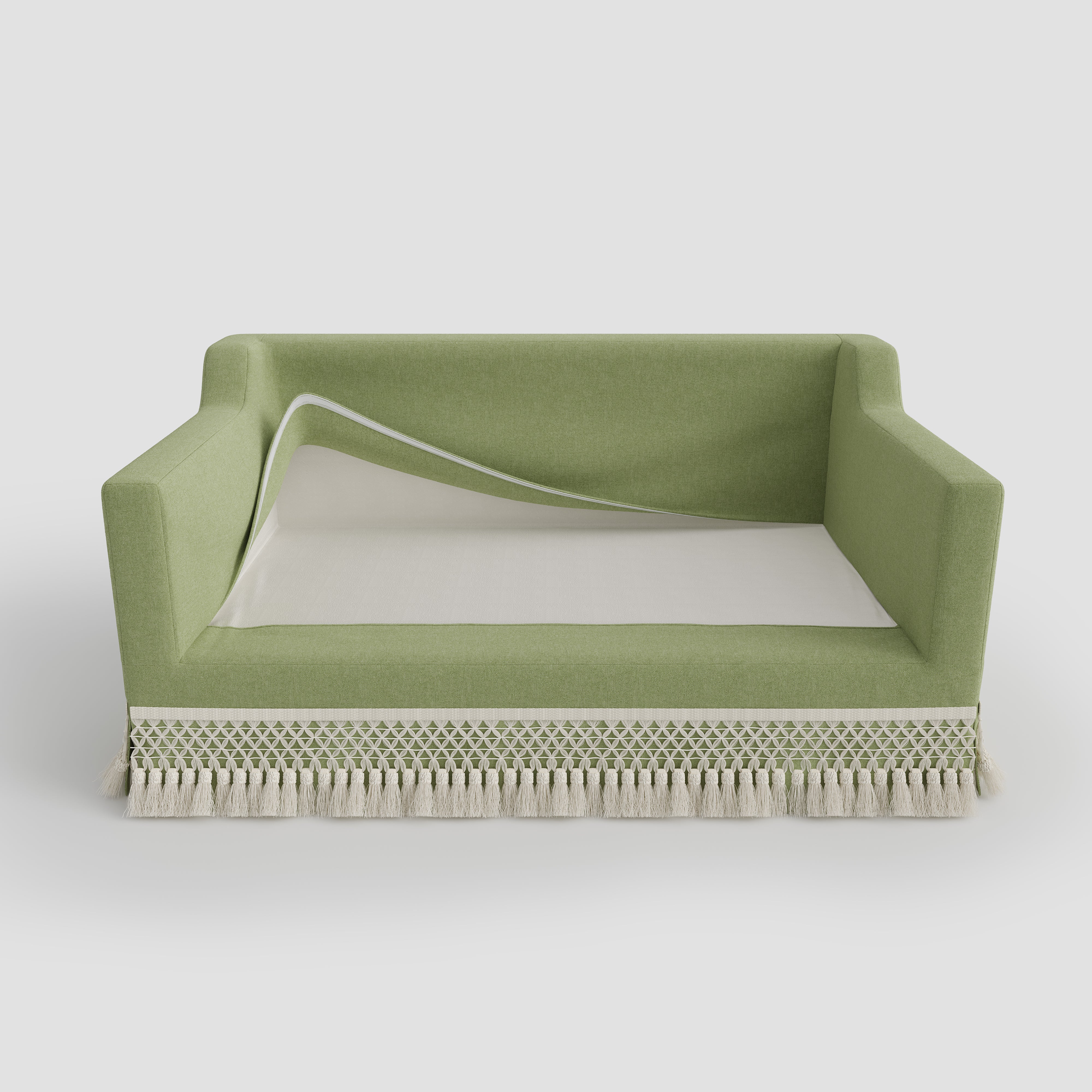 Cottonfy Cotton-Linen Washable Fringe 2 Seater Sofa