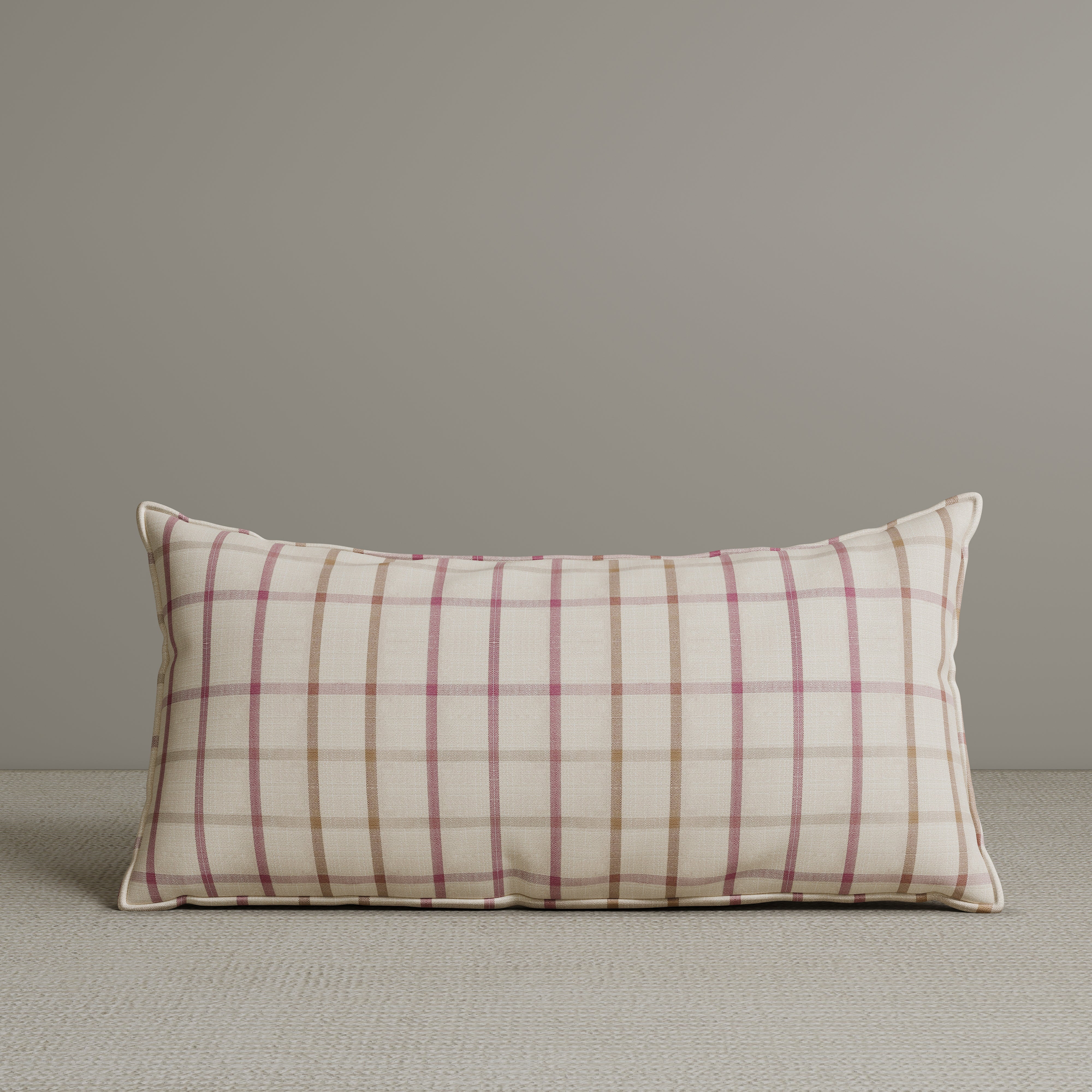 Exclusive Waist Cushion in Pink Checkered Cotton Linen, 56*27*12 CM