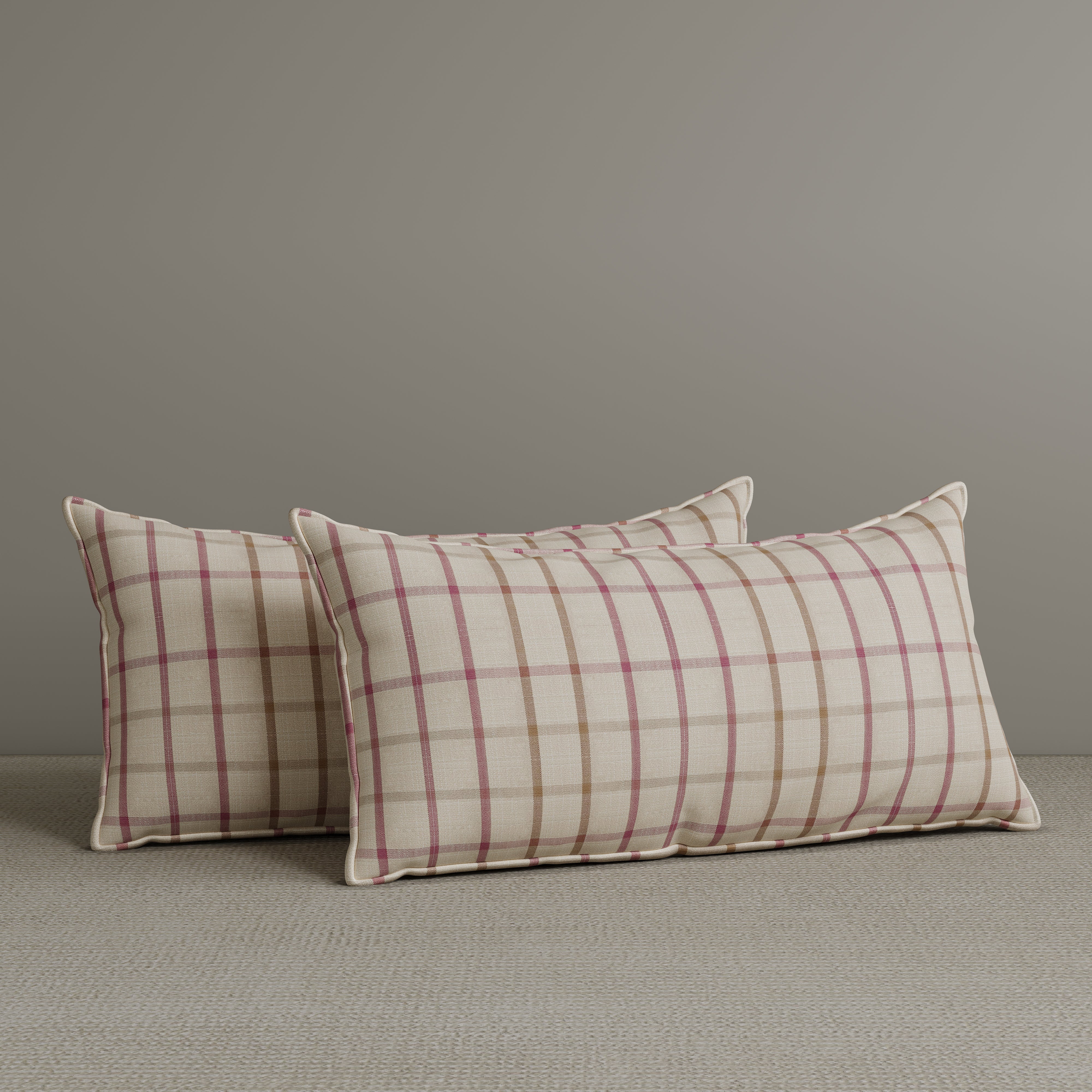Exclusive Waist Cushion in Pink Checkered Cotton Linen, 56*27*12 CM