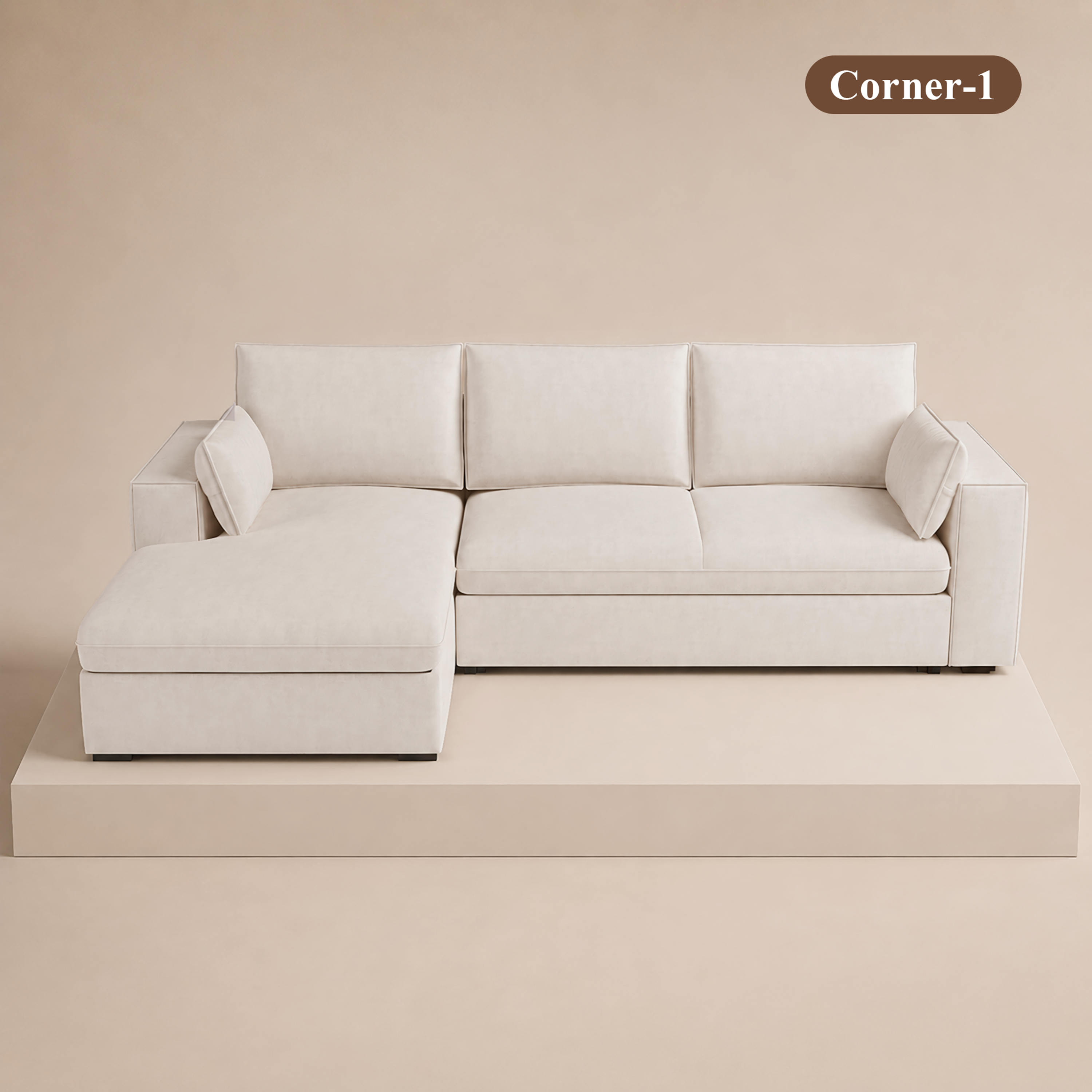 Cottonfy Creamy Tofu Block Pull Out Sofa Bed with Storage Guest Sleeper