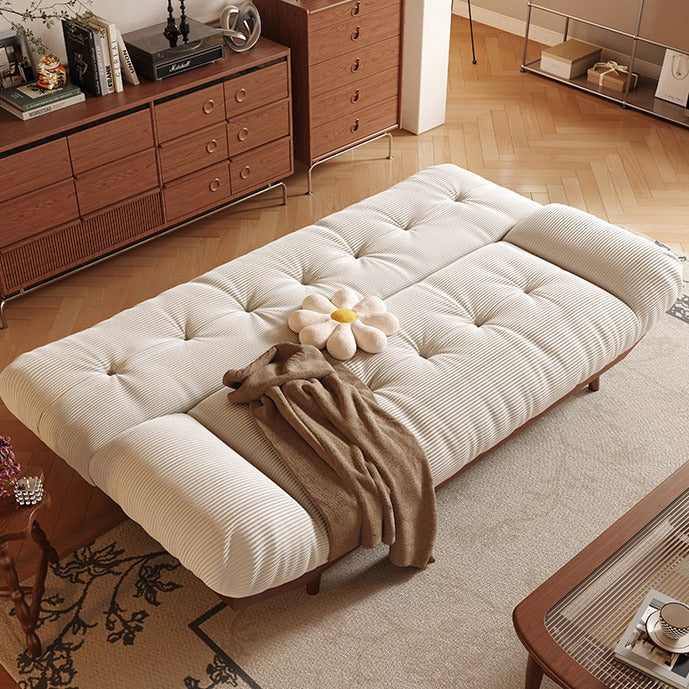 Cream Solid Wood Soft Sofa Bed for Limited Space with Throw Pillows