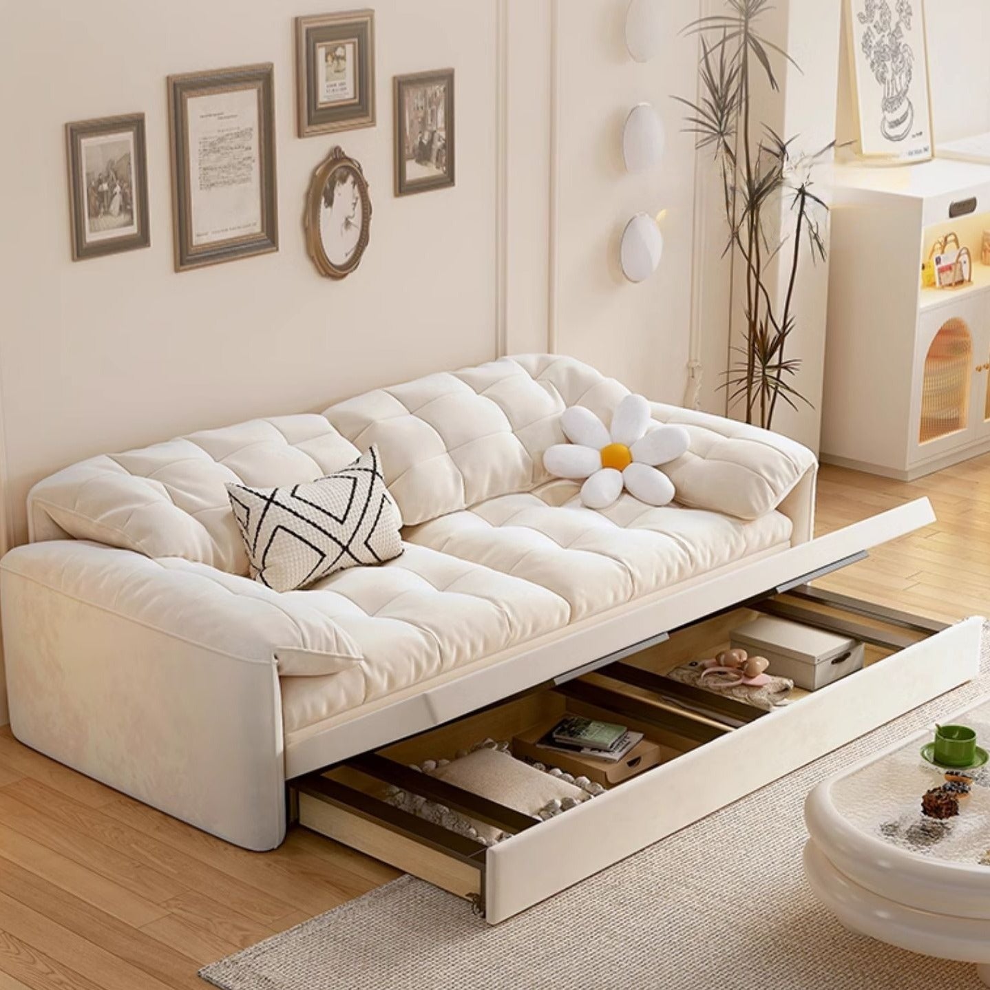 Cloud Elephant Ears Folding Corner Sofa Bed with Storage