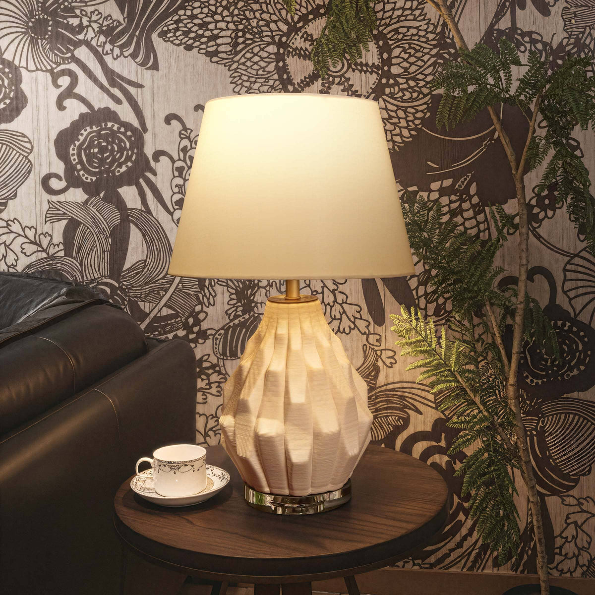 3D Pure Polygonal Textured Ceramic Table Lamp Fabric Shade