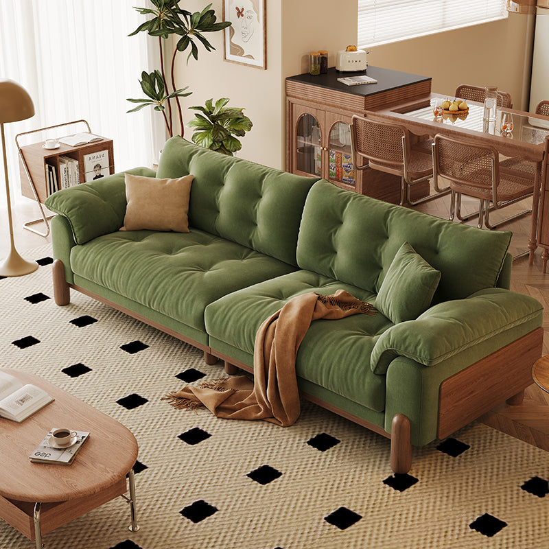 Nordic Fabric Living Room Green Solid Wood Corner Sofa