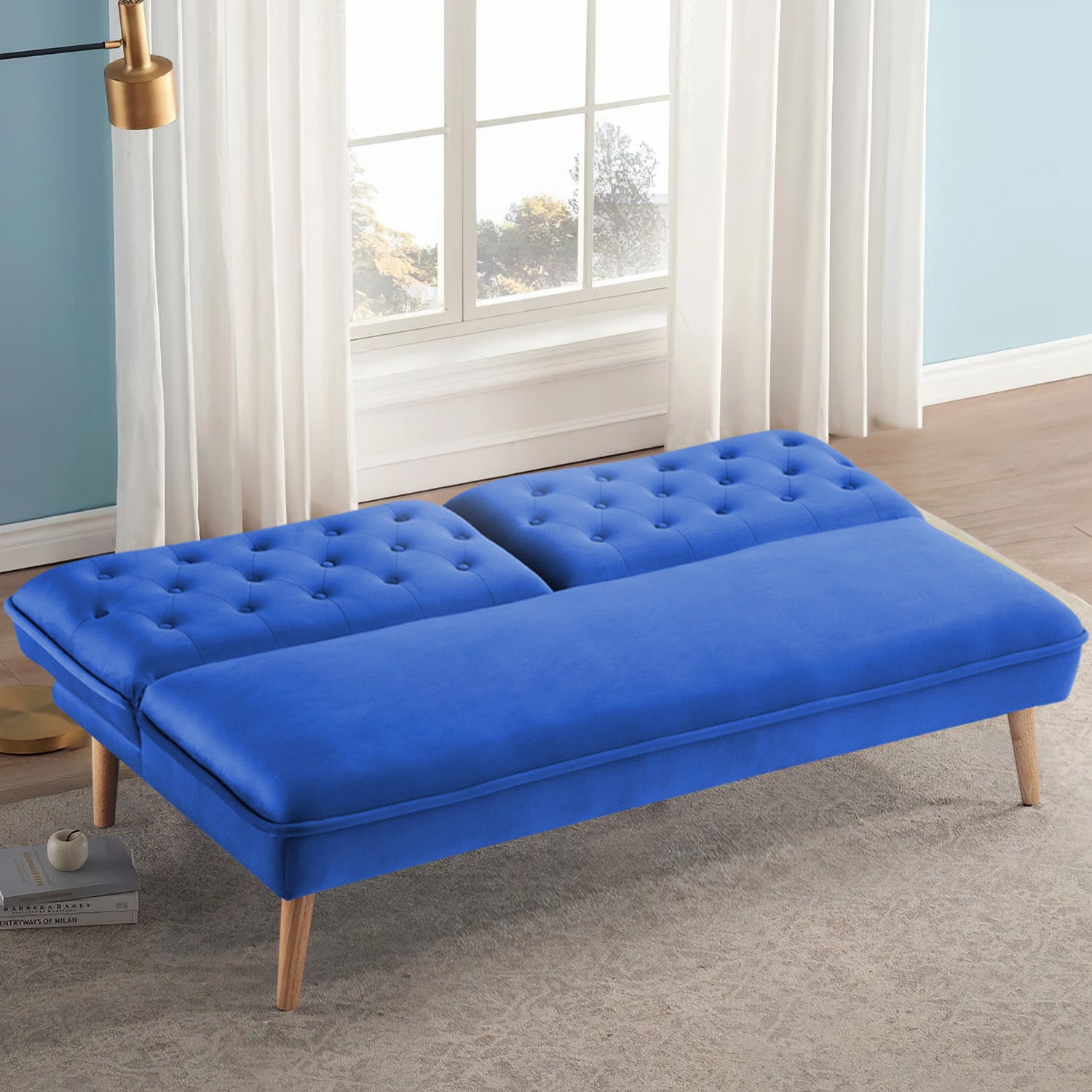 Upholstered Convertible Sofa Bed with Wood Leg