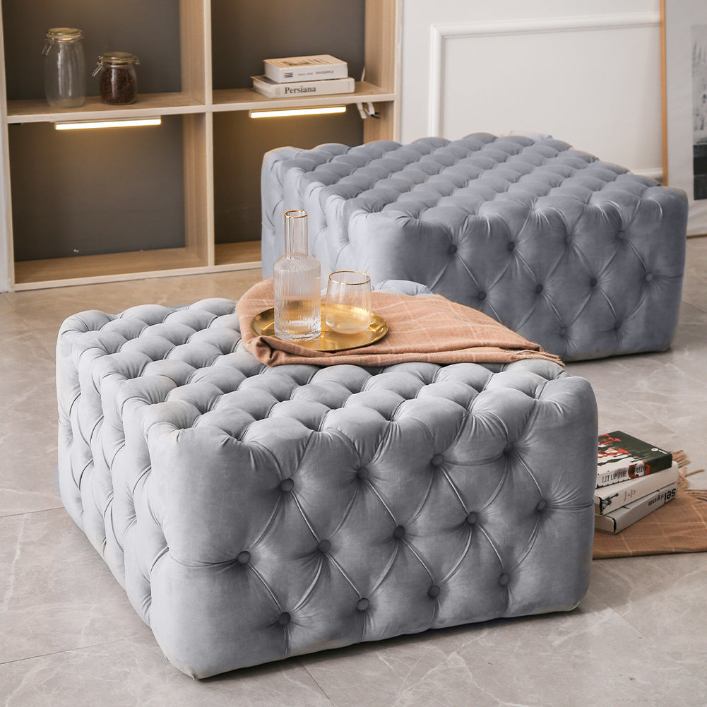 Cubic Velvet Buttoned Footrest Stool