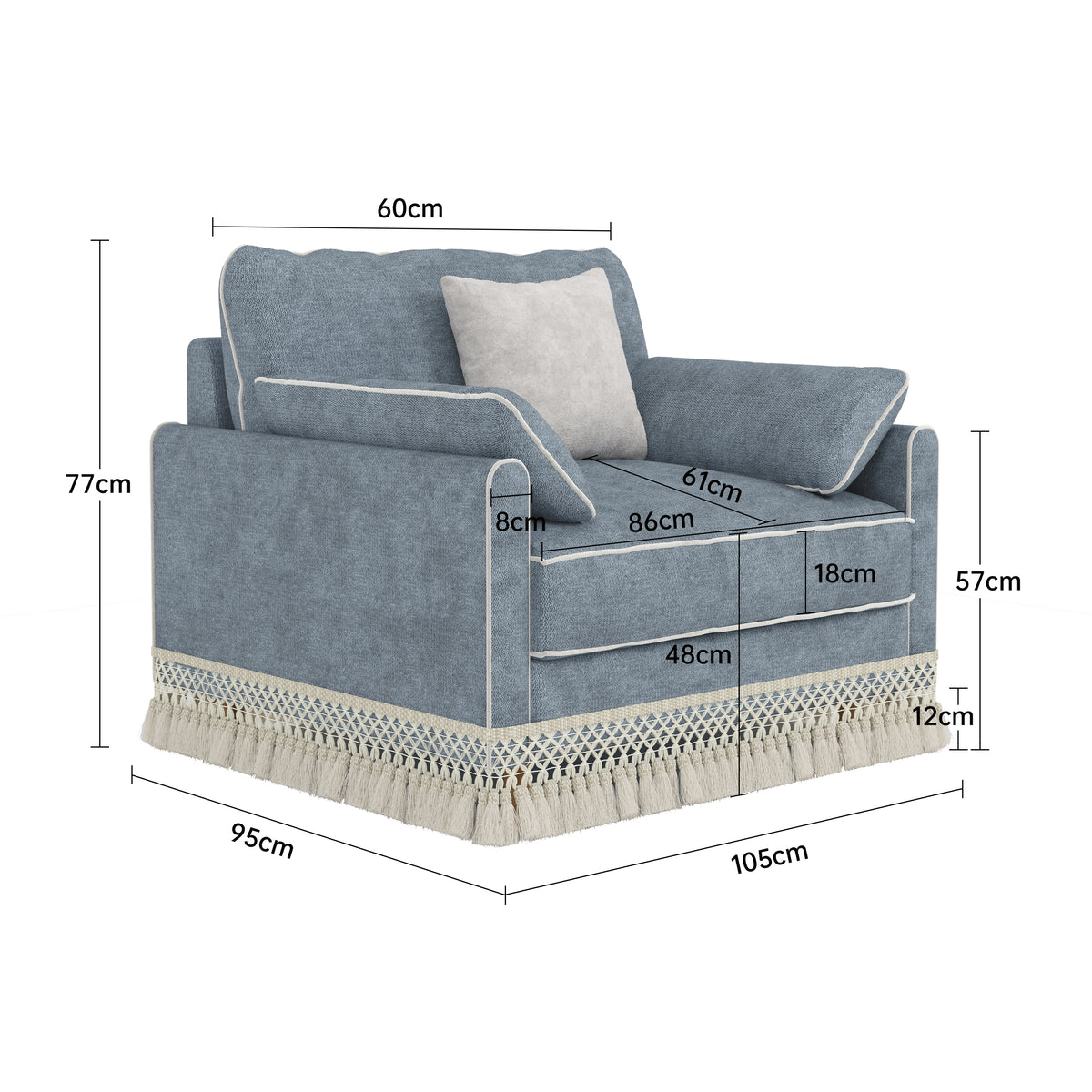 Washable Modular Cotton Linen Sofa with Detachable Fringed Skirt