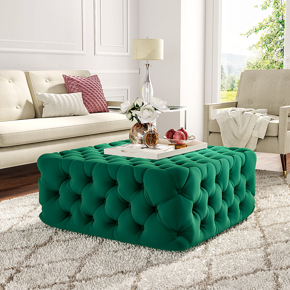 Cubic Velvet Buttoned Footrest Stool