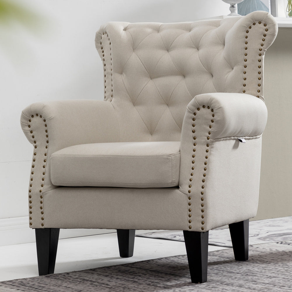 MidCentury Deep Seating Nailhead Chesterfield Wingback Armchair