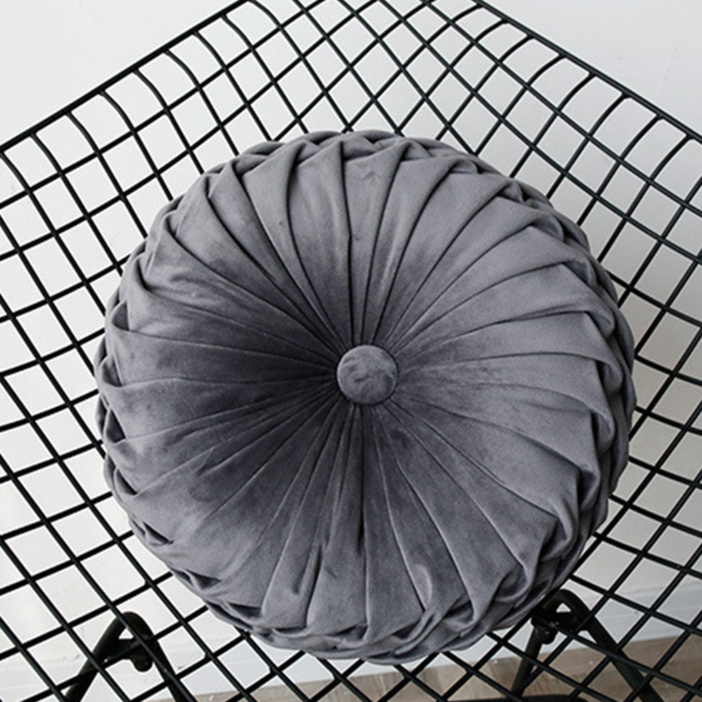 Round Pleated Pumpkin Velvet Cushion Grey