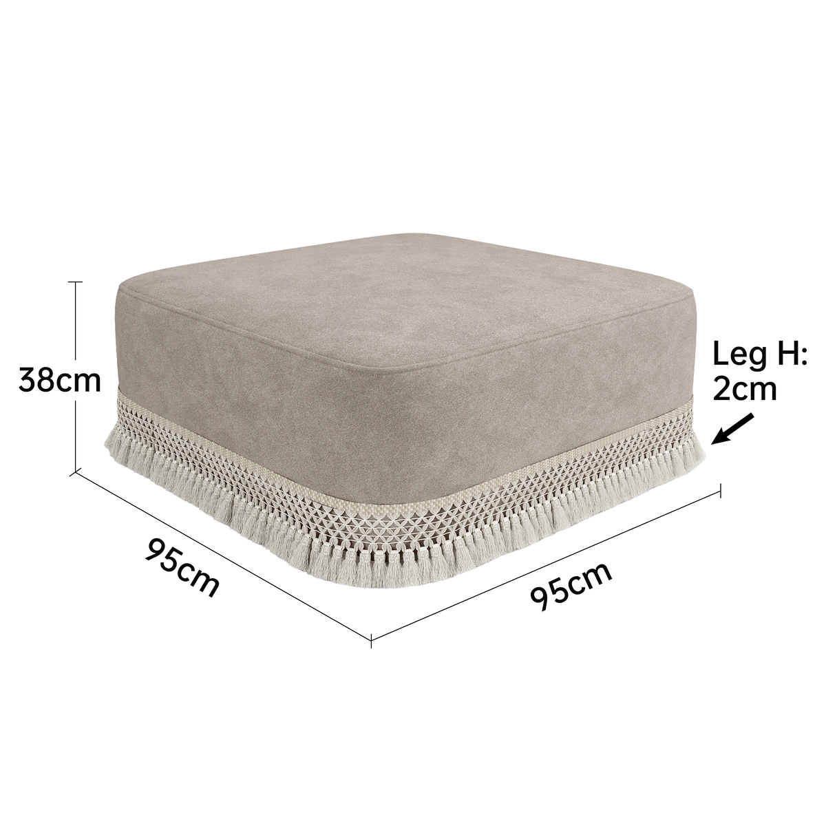 Fringed Square Ottoman with Washable Slipcover