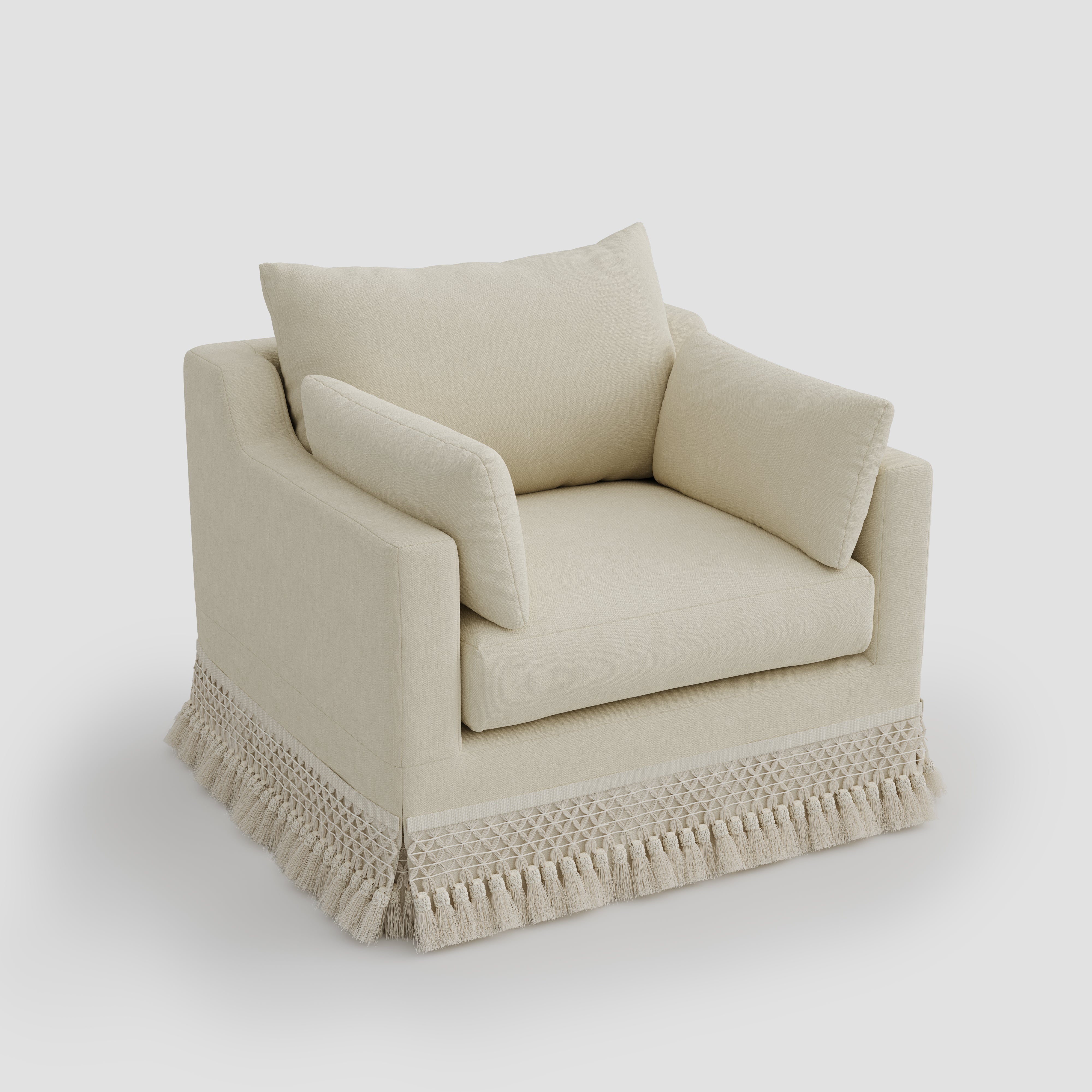 Cottonfy Cotton-Linen Washable Fringe 2 Seater Sofa