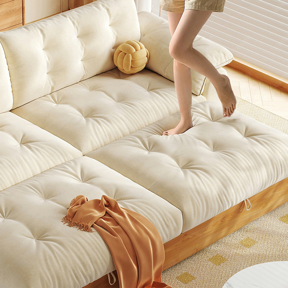 Solid Wood Folding Sofa Bed with Sleeper Chaise