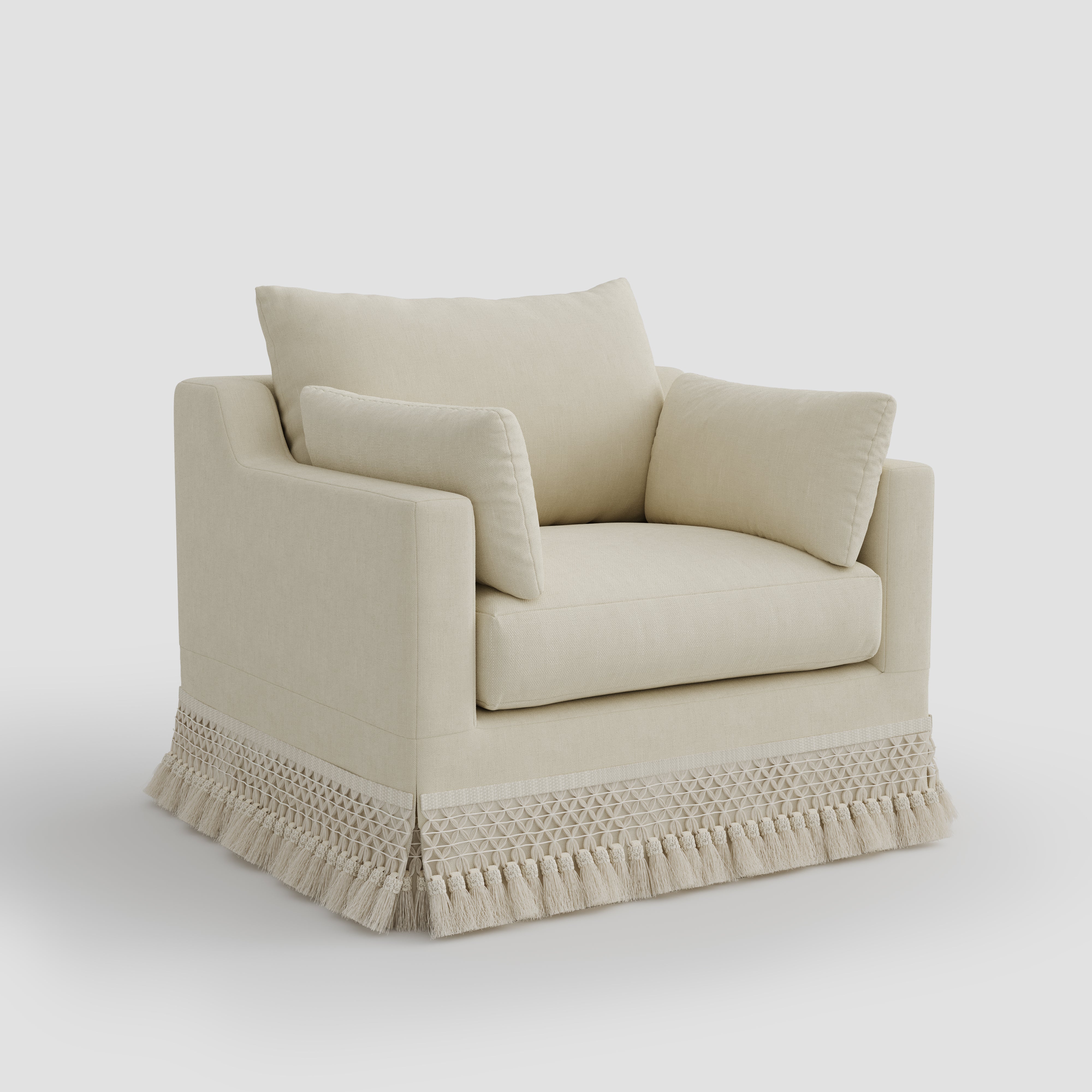 Cottonfy Cotton-Linen Washable Fringe 2 Seater Sofa