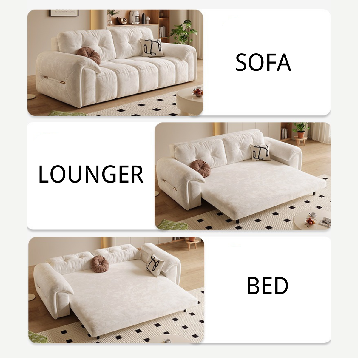 Foldable Thickened Armrest Matte Fabric Sofa Bed