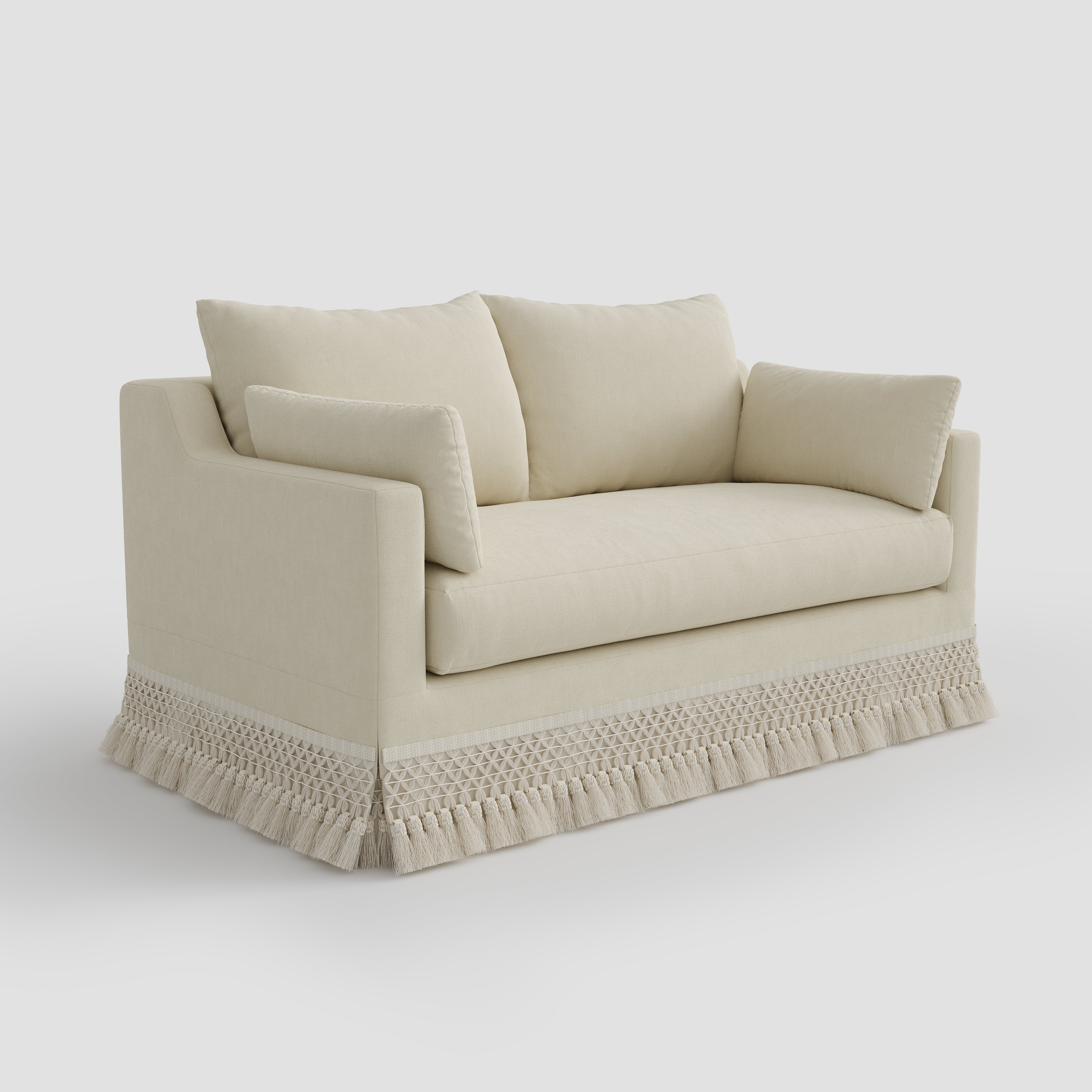 Cottonfy Cotton-Linen Washable Fringe 2 Seater Sofa