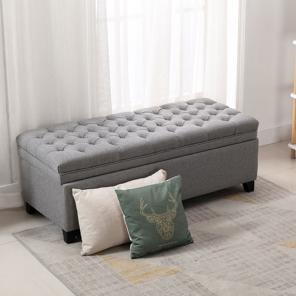 Linen Padded Cushion Bed End Bench with Storage Space