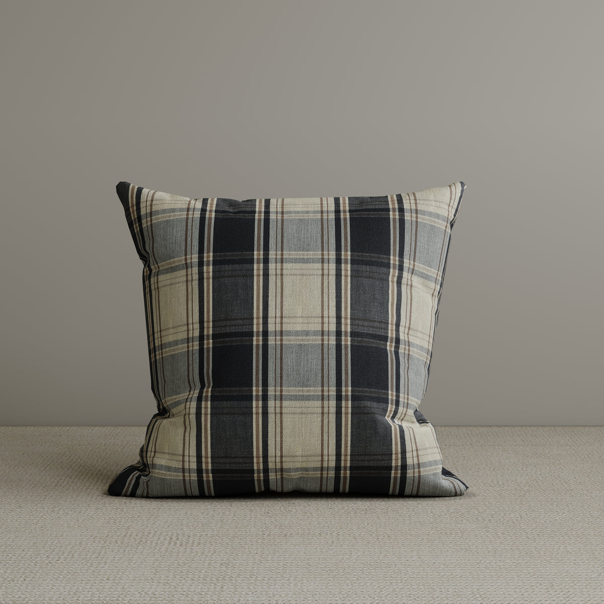 Cottonfy UK Square Plaid Cushion in Midnight Black