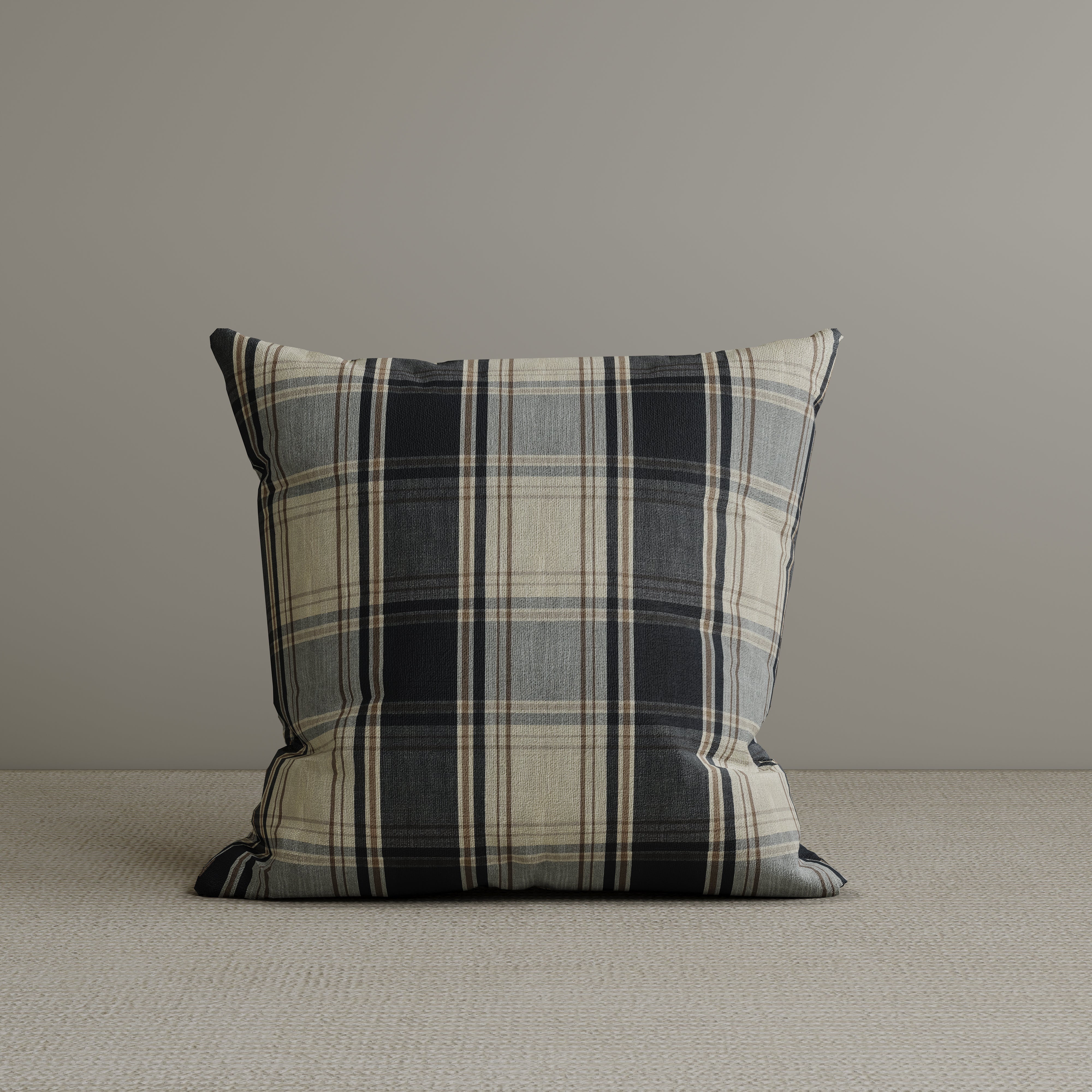 Square Exclusive Design Cushion in Midnight Black Plaid Cotton Linen, 45*45CM