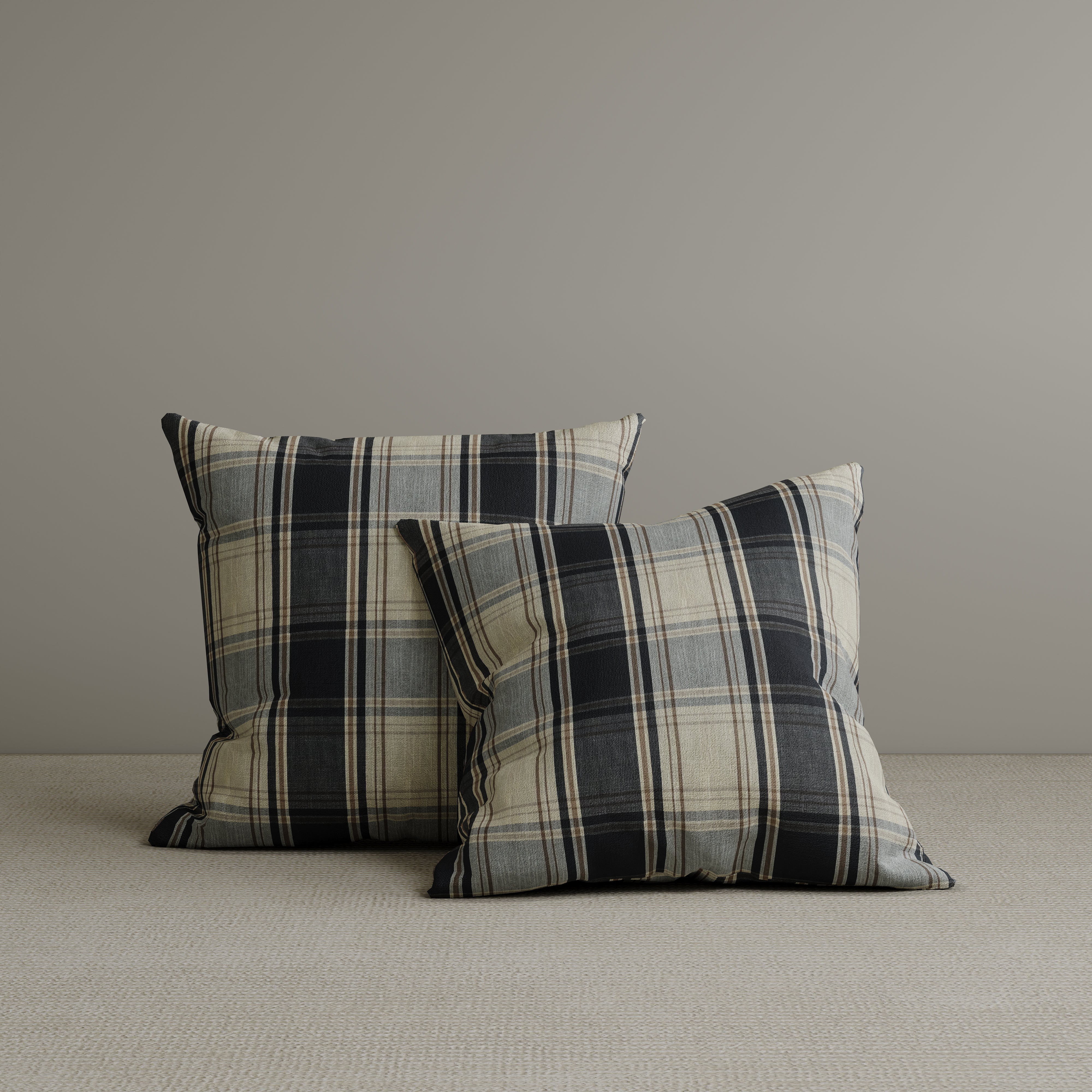 Square Exclusive Design Cushion in Midnight Black Plaid Cotton Linen, 45*45CM