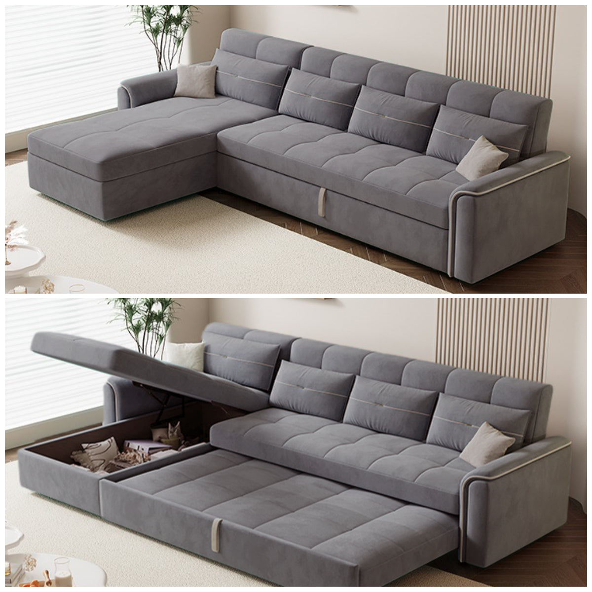 Multifunctional Mint Velvet Pull Out Chaise Sofa Bed with Storage