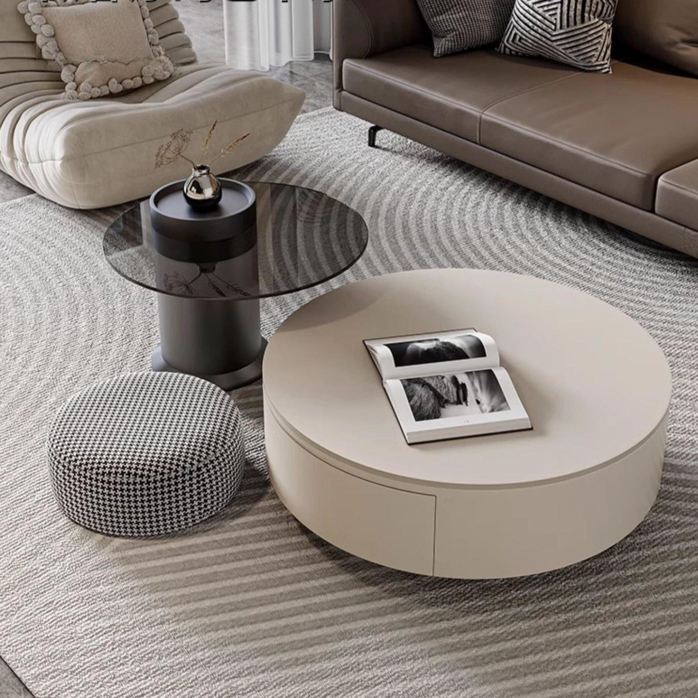 Circular Living Room Coffee Table with Storage