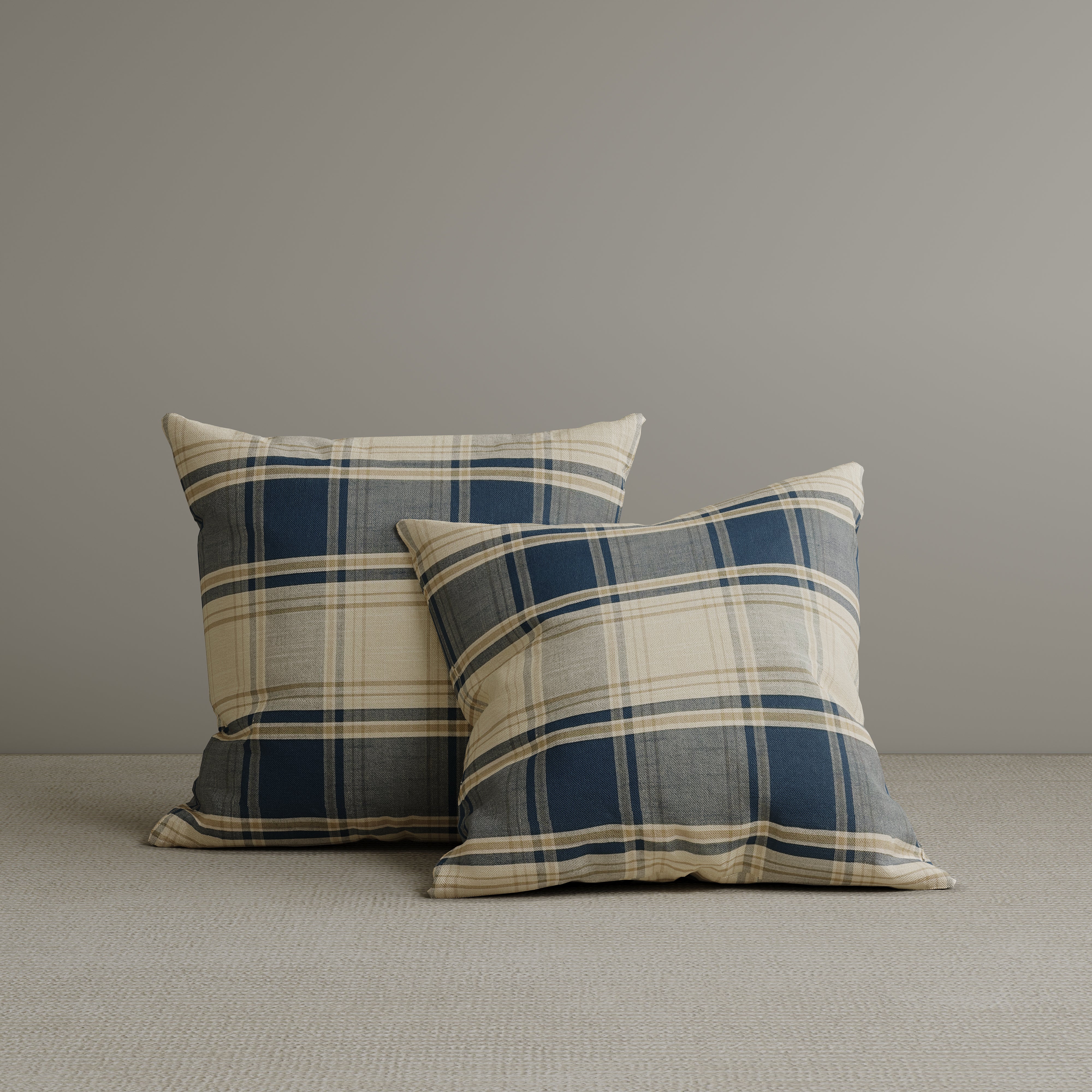 Square Exclusive Design Cushion in Dark Blue Checkered Cotton Linen, 50*50CM