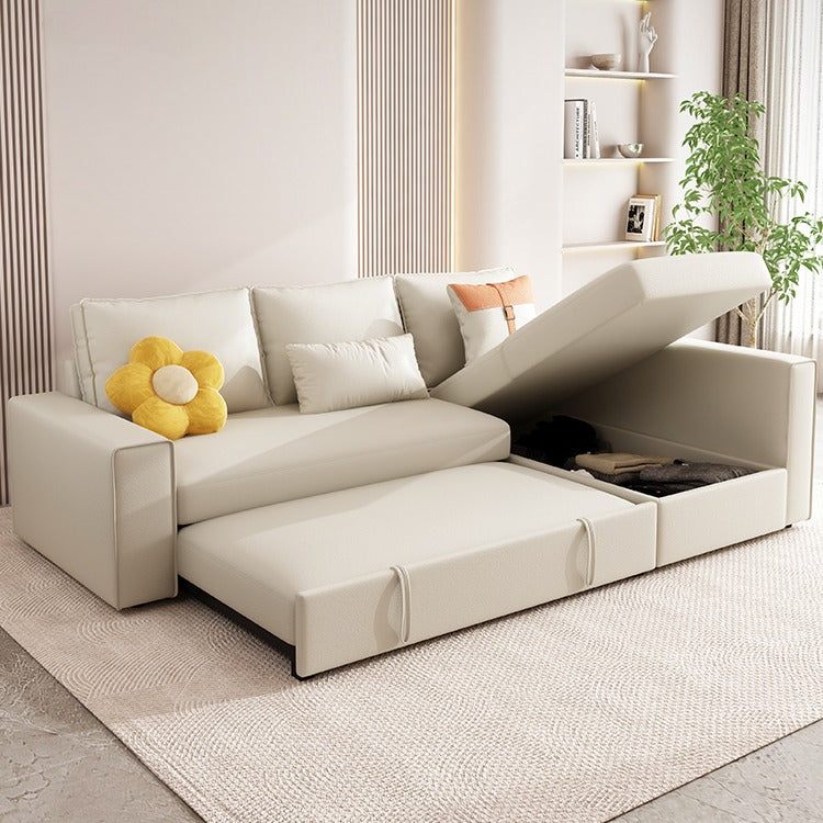 Corner Leathaire Chaise Sleeper Sofa Bed with Storage