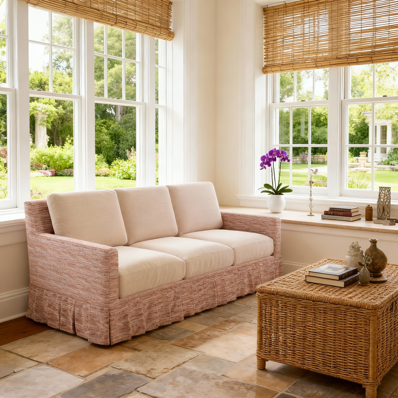 Cottonfy Country Check Sofa with Removable Skirted Covers