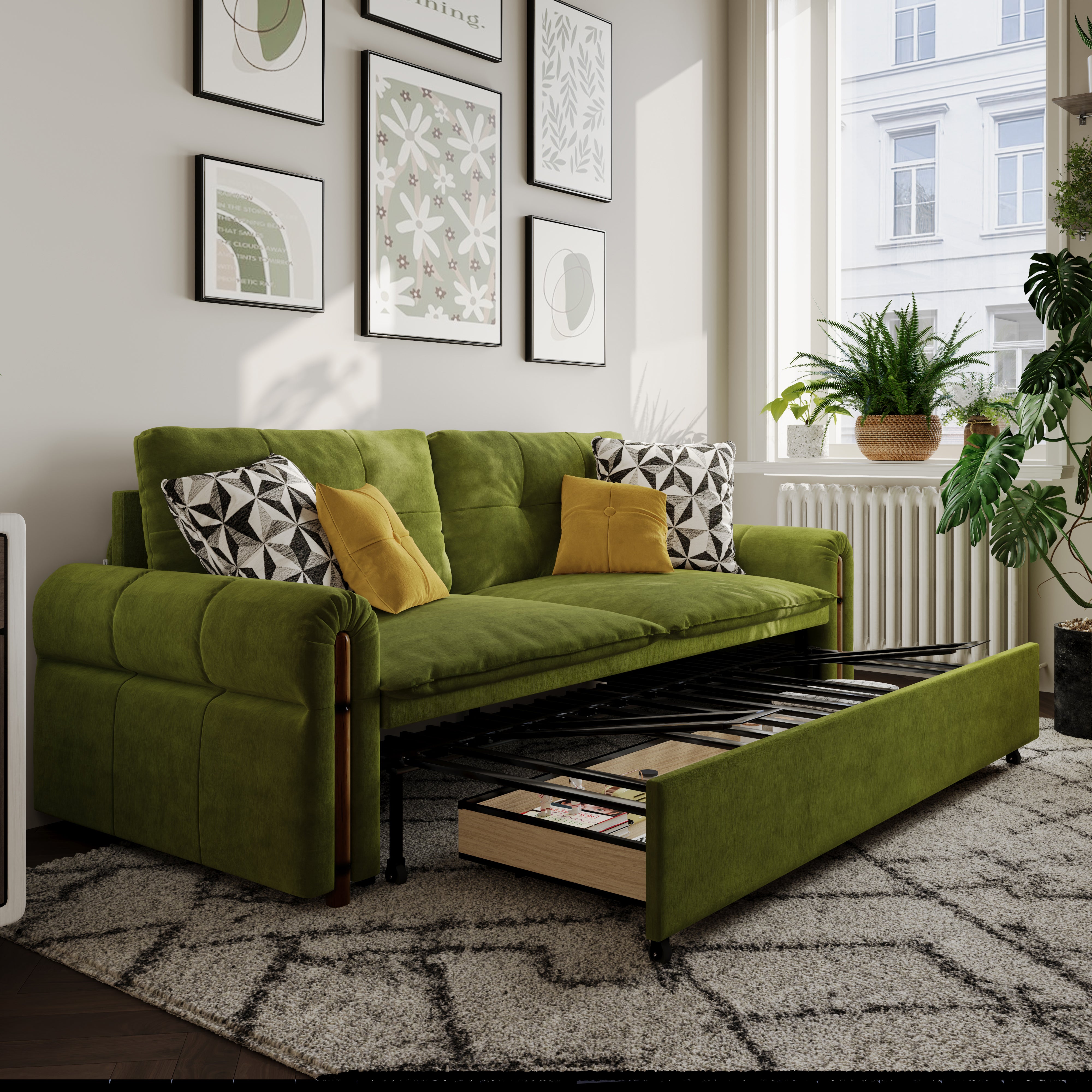 Vintage Pet Friendly Bamboo Design Sofa Bed with Storage