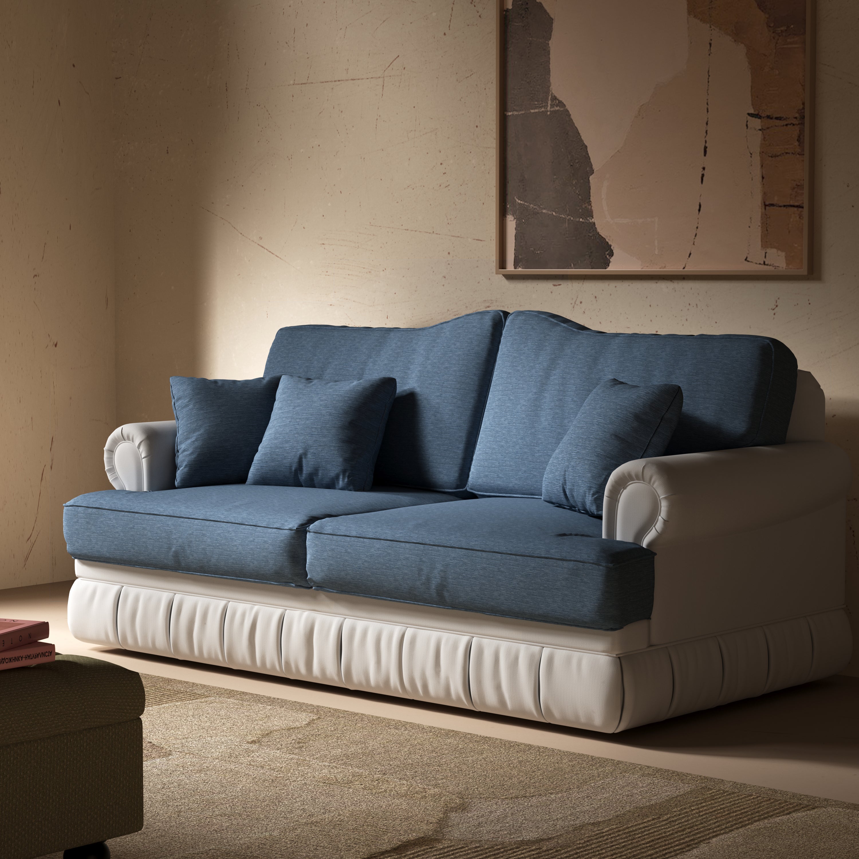 Cottonfy Heritage Plaid Skirted Sofa with Concealed Storage Drawers