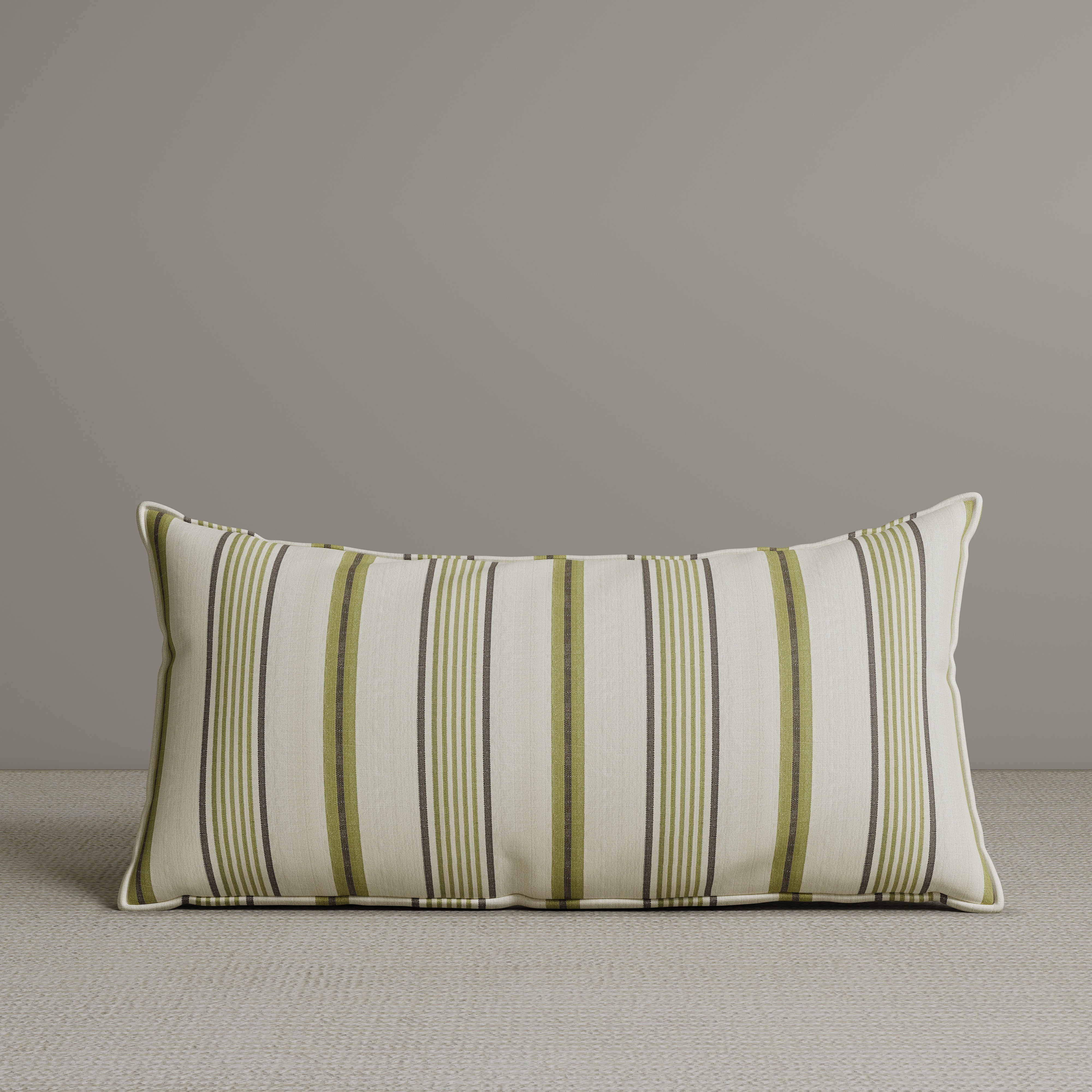 Exclusive Waist Cushion in Moss Green Striped Cotton Linen, 56*27*12 CM
