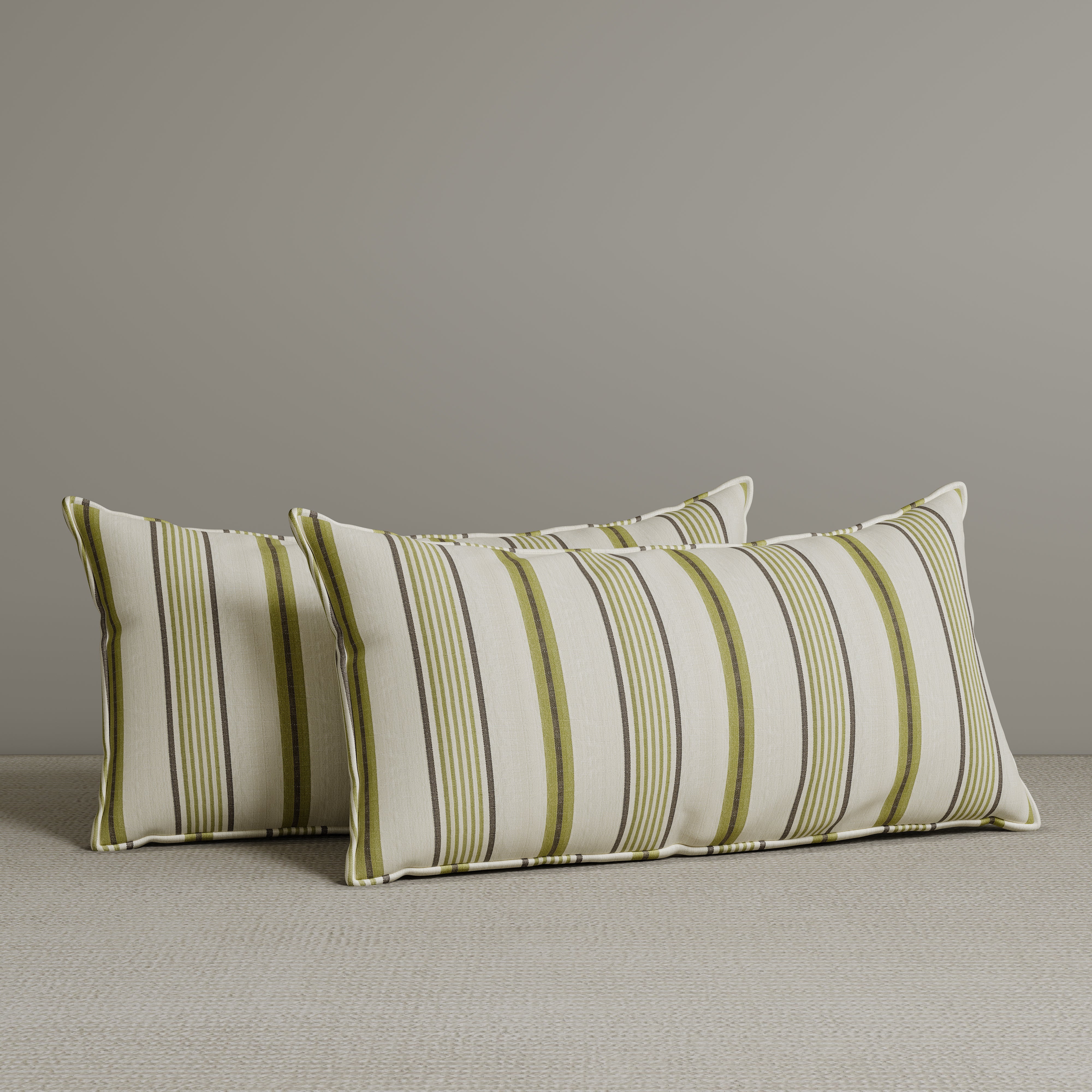 Exclusive Waist Cushion in Moss Green Striped Cotton Linen, 56*27*12 CM