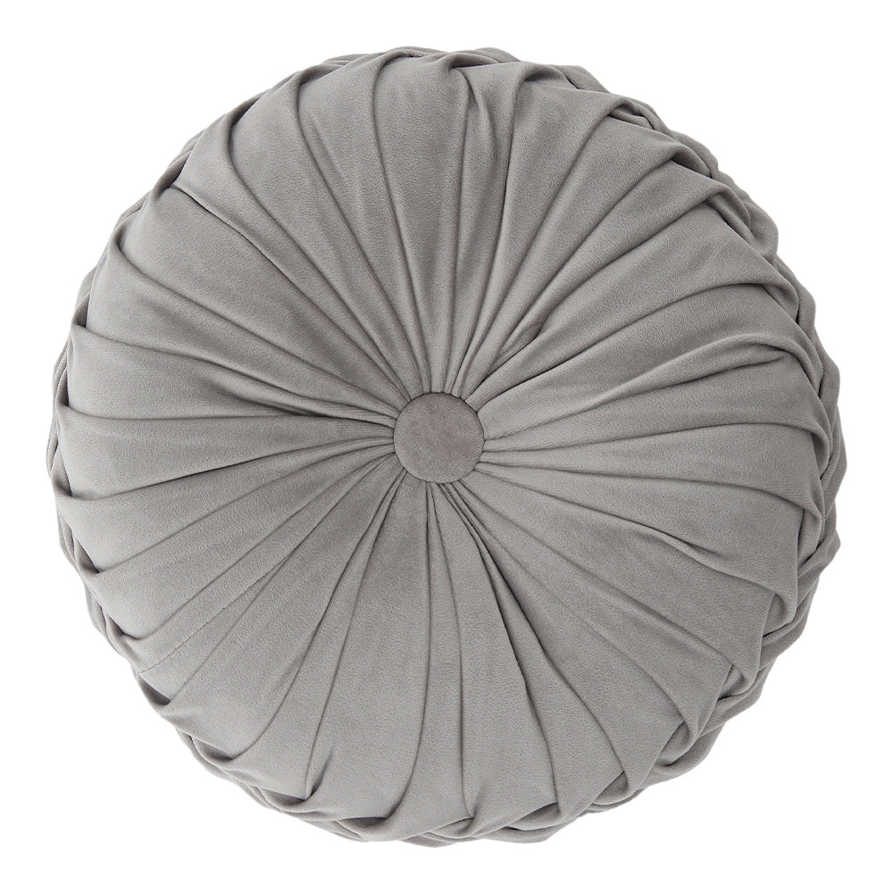 Round Pleated Pumpkin Velvet Cushion Grey