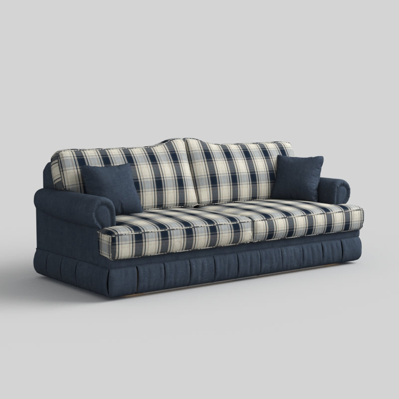 Cottonfy Heritage Plaid Skirted Sofa with Concealed Storage Drawers