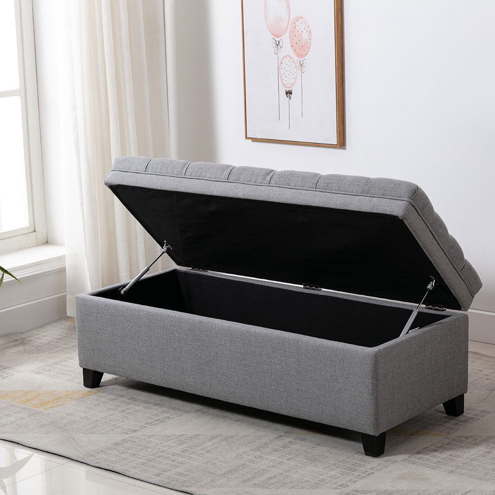 Linen Padded Cushion Bed End Bench with Storage Space