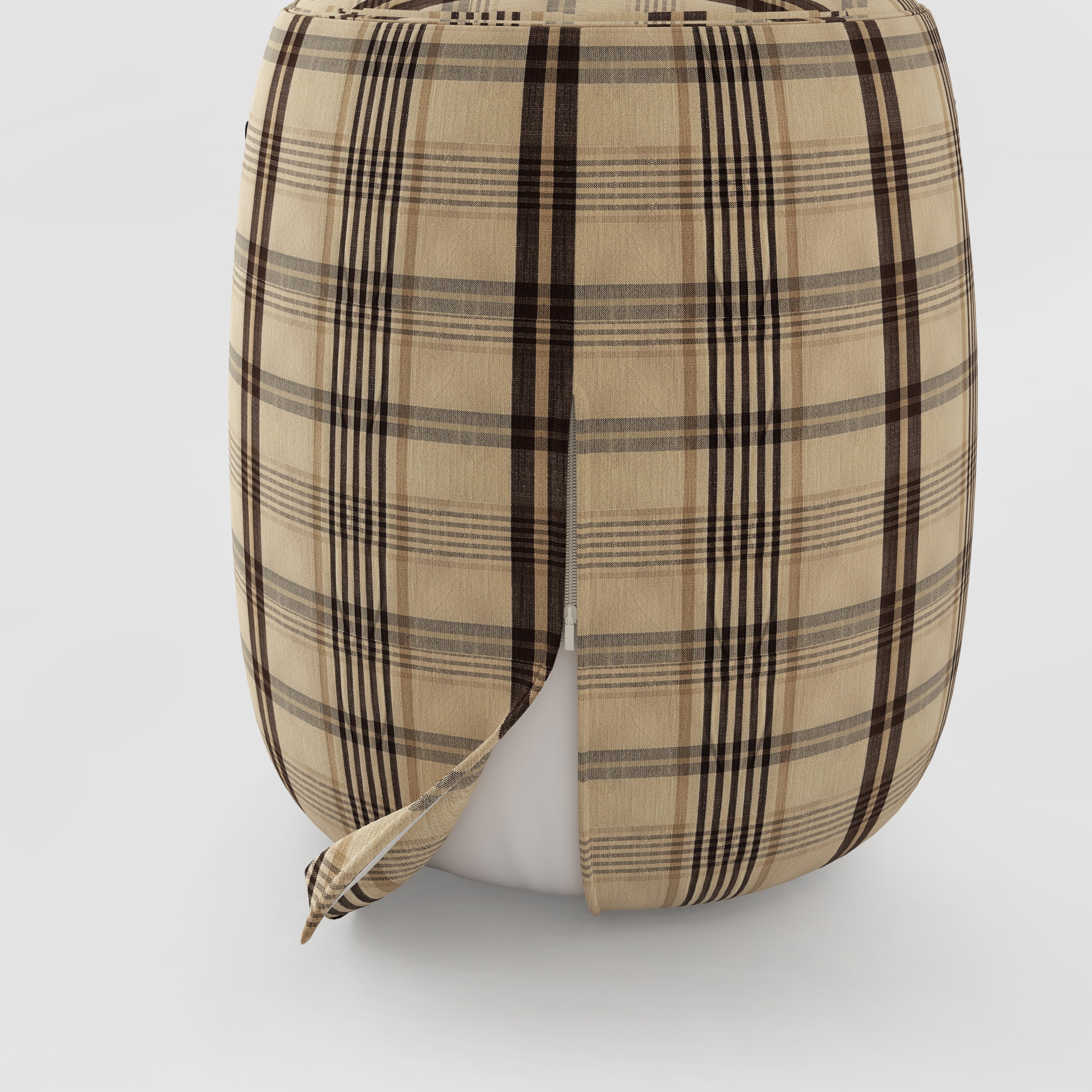 Haven British Check Round Pouffe Footstool with Leather Handle