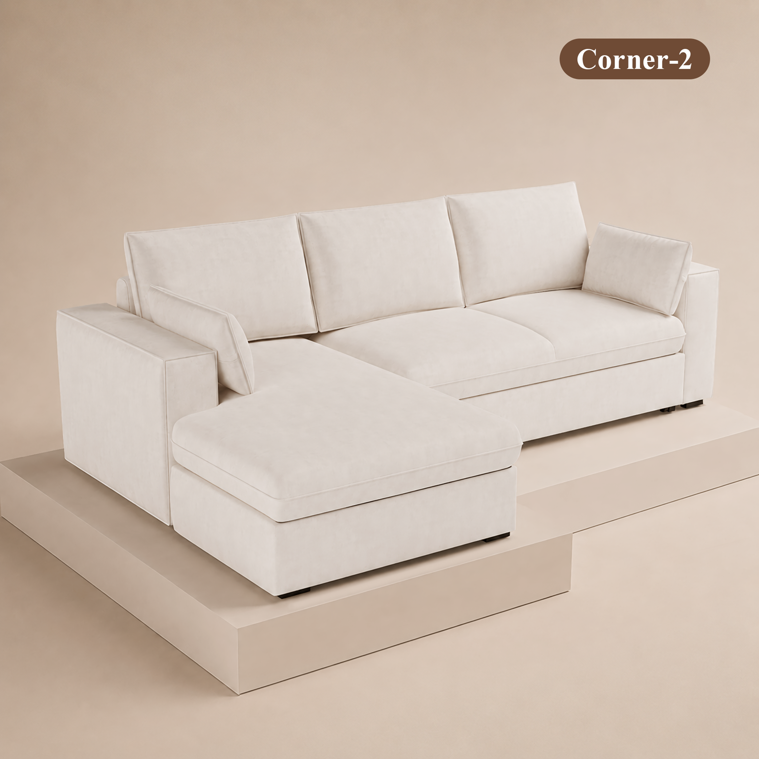 Cottonfy Creamy Tofu Block Pull Out Sofa Bed with Storage Guest Sleeper