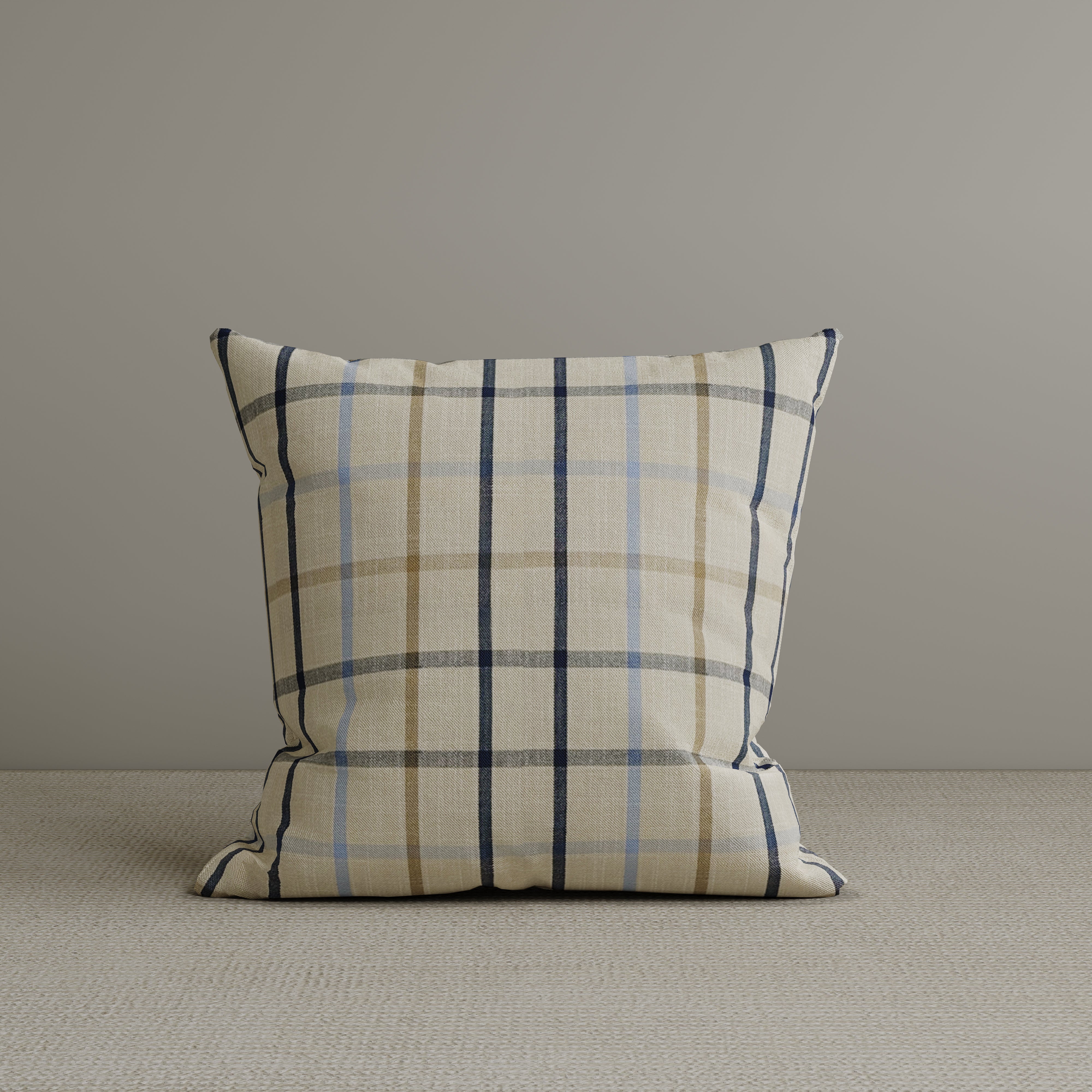 Square Exclusive Design Cushion in Light Blue Checkered Cotton Linen, 50*50CM
