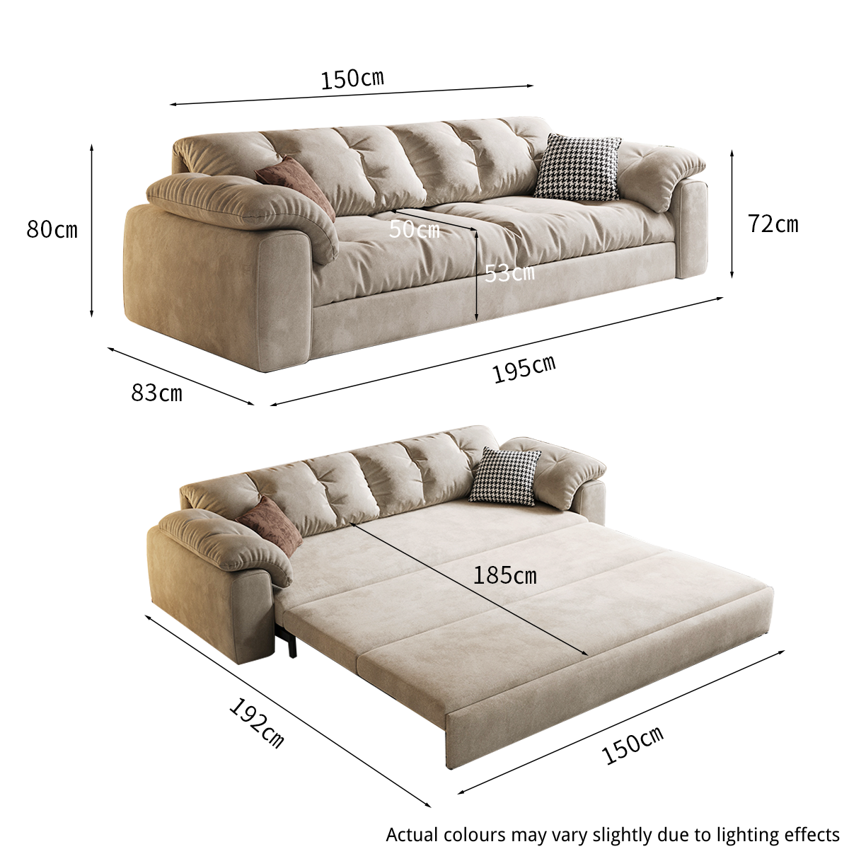 Multifunctional Sleeper Pull Out 2 Seater Sofa Bed with Storage Space